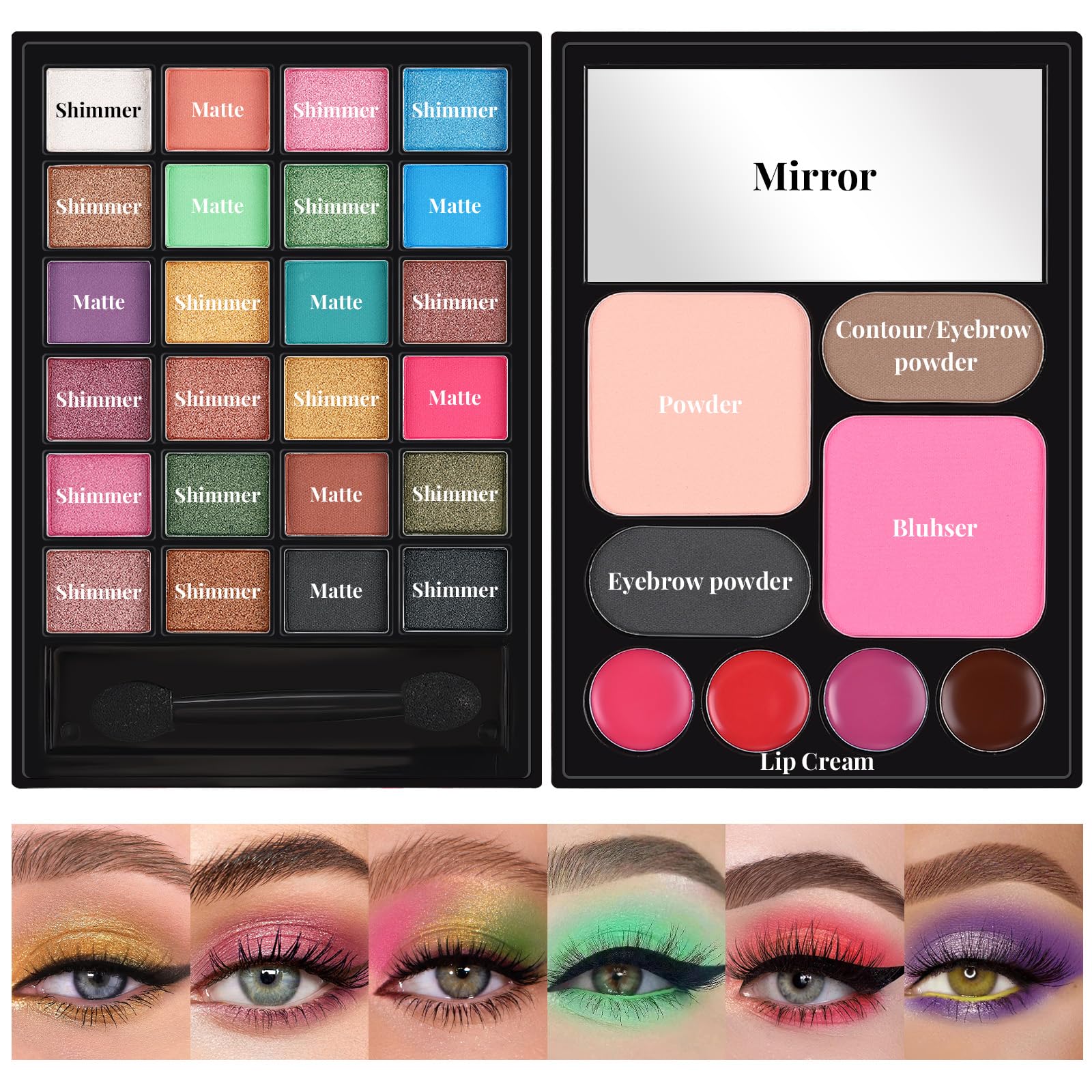 All In One Makeup Kit For Women Full Kit - 24 Eyeshadow, 4 Lipsticks, 1 Blushers, 1 Powder, 2 Eyebrow Powder, 1 Mirror, 1 Double