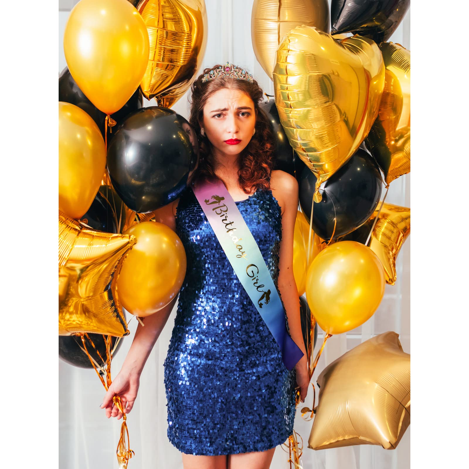 ''Birthday Girl '' Sash & Rhinestone Tiara Set Gold COCIDE Birthday Sash and Tiara for Women Birthday Decoration Kit Rhinestone
