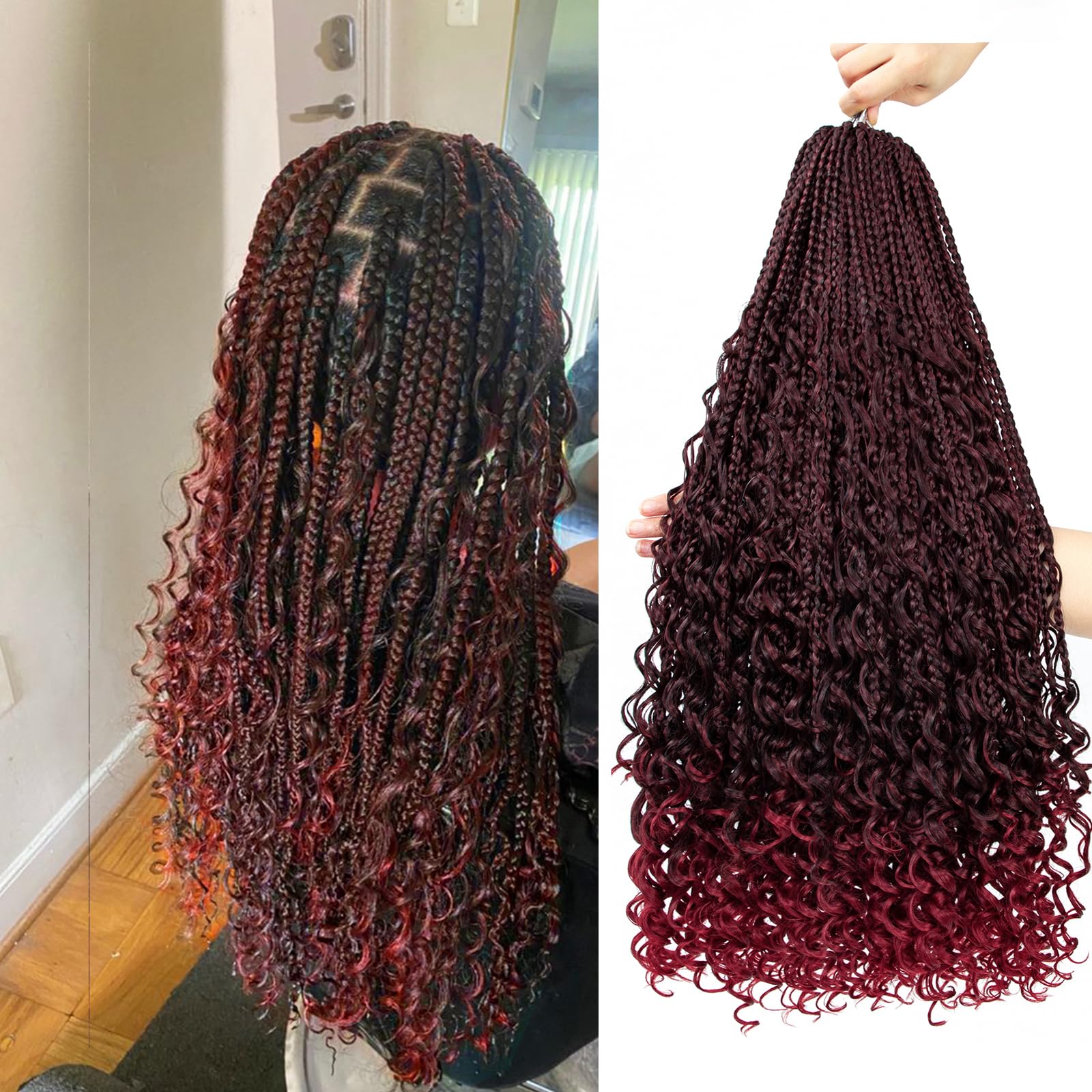 Liang Dian Goddess Box Braids Crochet Hair 18 Inch 8 Packs Boho Box Braids Crochet with Curly Ends Box Braids for Black Women Pr