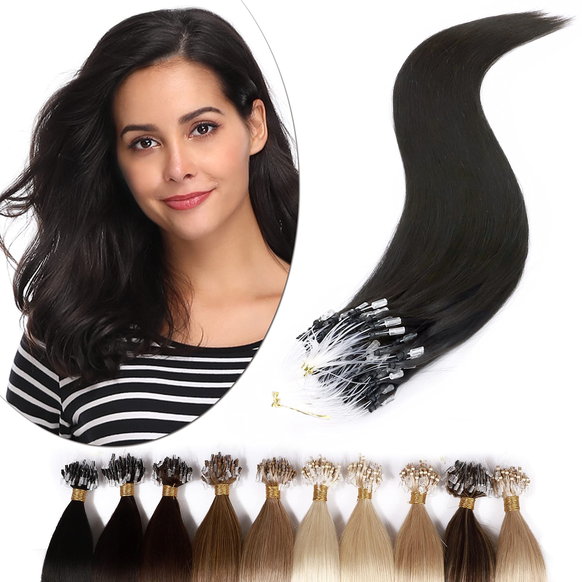 SEGO Micro Link Hair Extensions Human Hair Black 16 Inch 50g Micro Beads Hair Extensions Real Human Hair Pre-bonded Micro Loop H