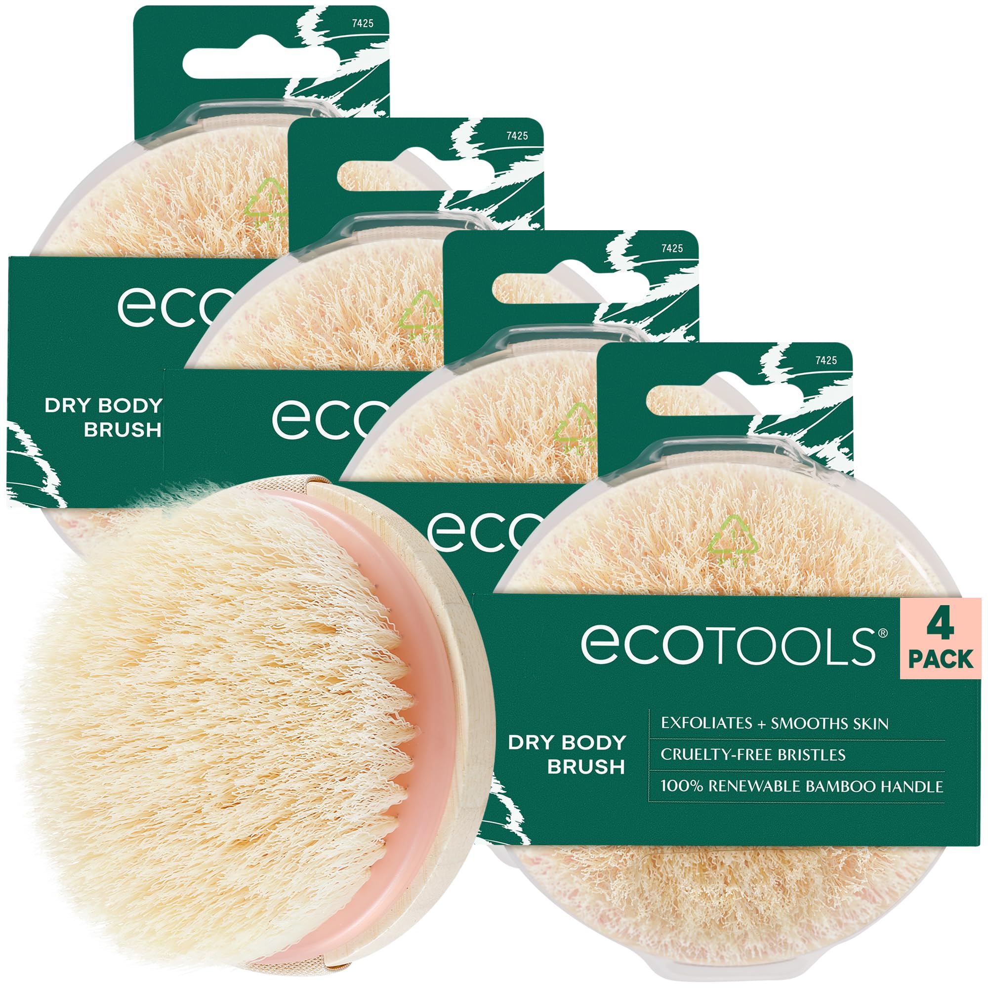 EcoTools Dry Body Brush 4Pack, Exfoliating Body Scrubber for Cellulite
