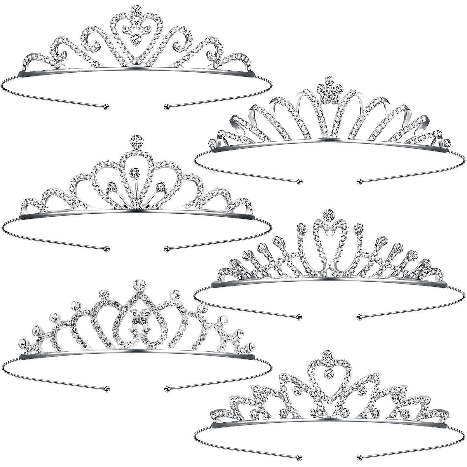 Chuangdi 6 Pieces Princess Tiara for Women Crystal Tiara Crowns Rhinestone Headpiece Bridal Wedding Headband Birthday Prom Pagea