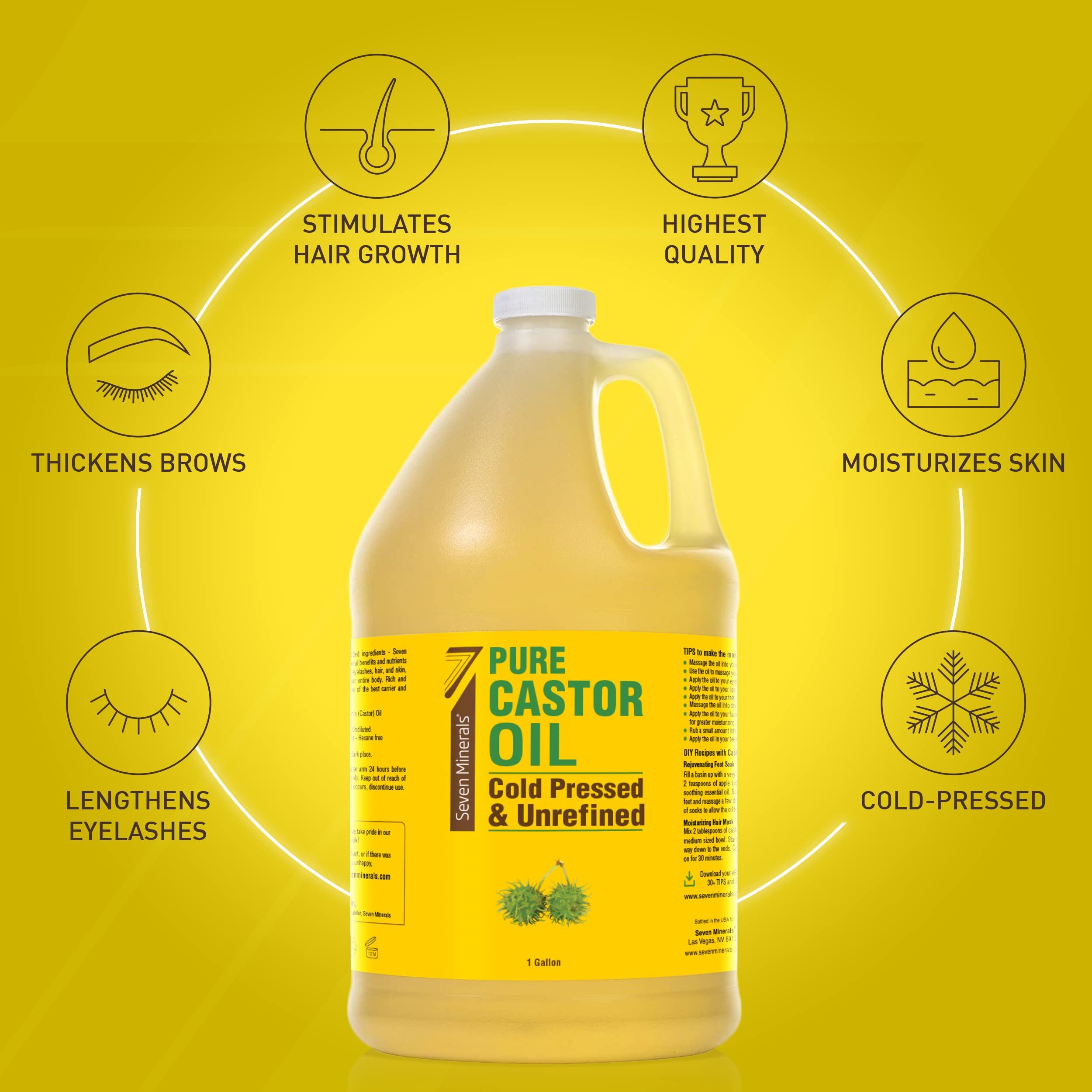 Seven Minerals Cold Pressed Castor Oil with Frankincense - 16 fl oz - Unrefined, Hexane Free for Hair Growth & Skin Care