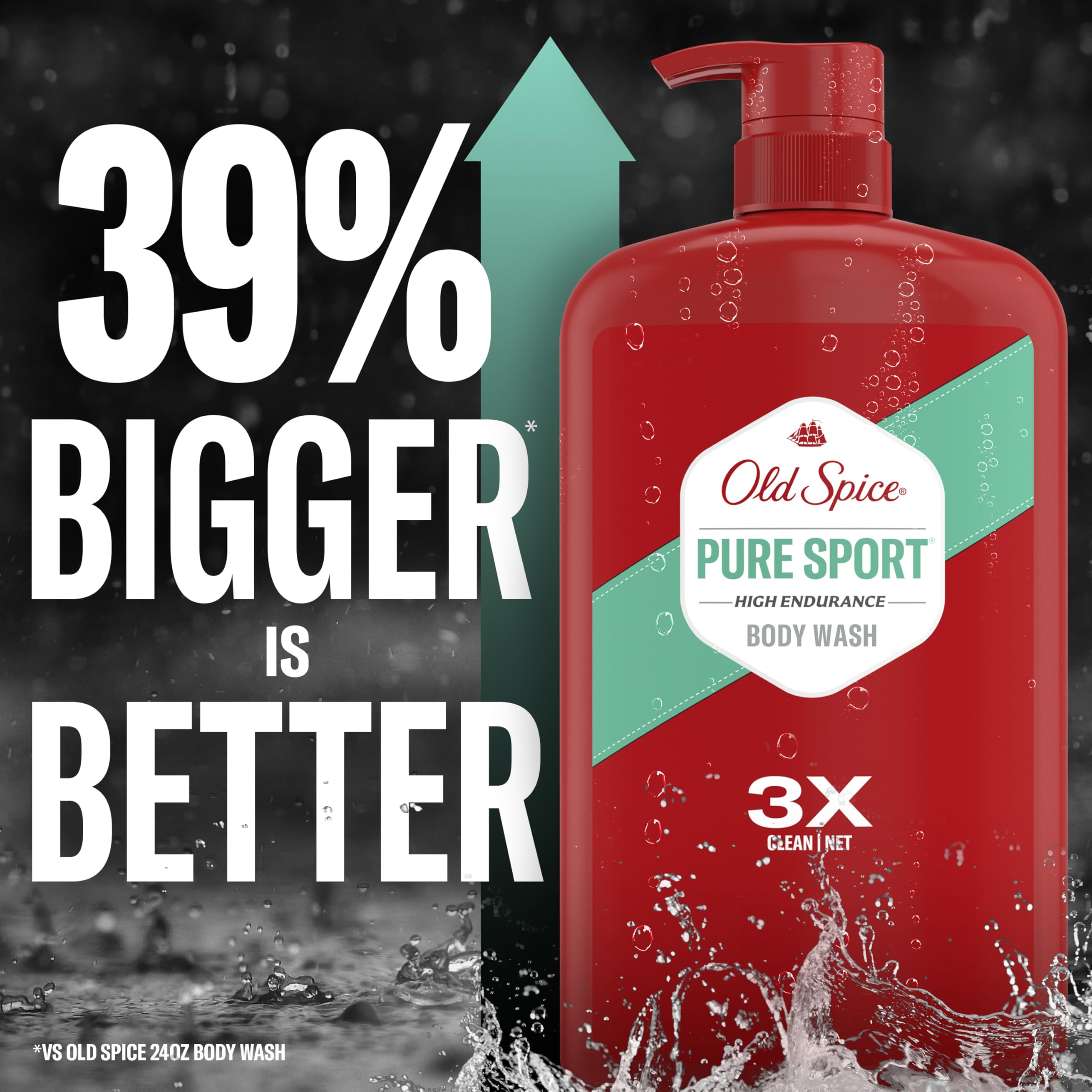 Old Spice Refreshing Body Wash for Men, High Endurance, 3X Defense, 24/7 Shower Fresh with Long Lasting Scent, Pure Sport Scent,