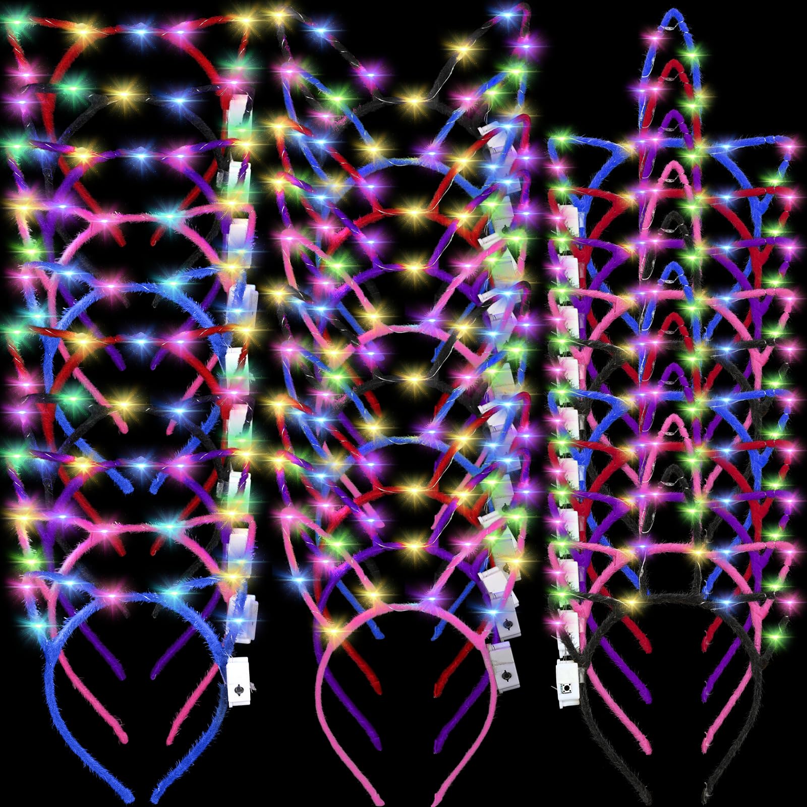 Giegxin 30 Pcs Glow in the Dark Headband Set Unicorn Headband Cute Light up Cat Ear Luminous Rabbit Bunny Ear for Party (Short H