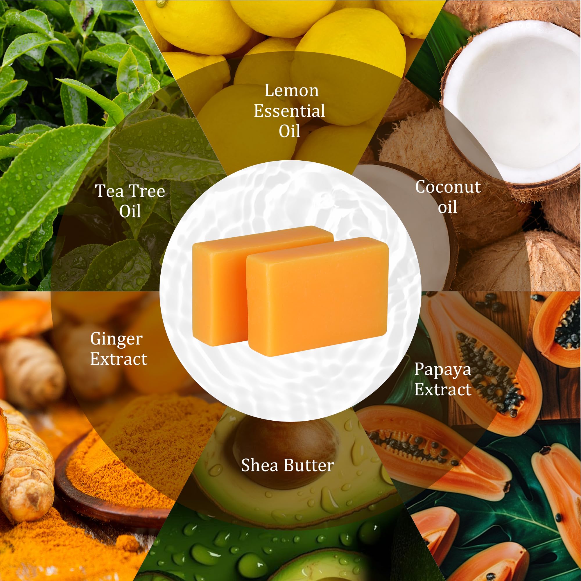 PALFICAB Natural Papaya & Lemon Soap, Exfoliating Bar Soap for Men & Women, Smooth & Moisturizing Lather with Coconut Oil & Shea
