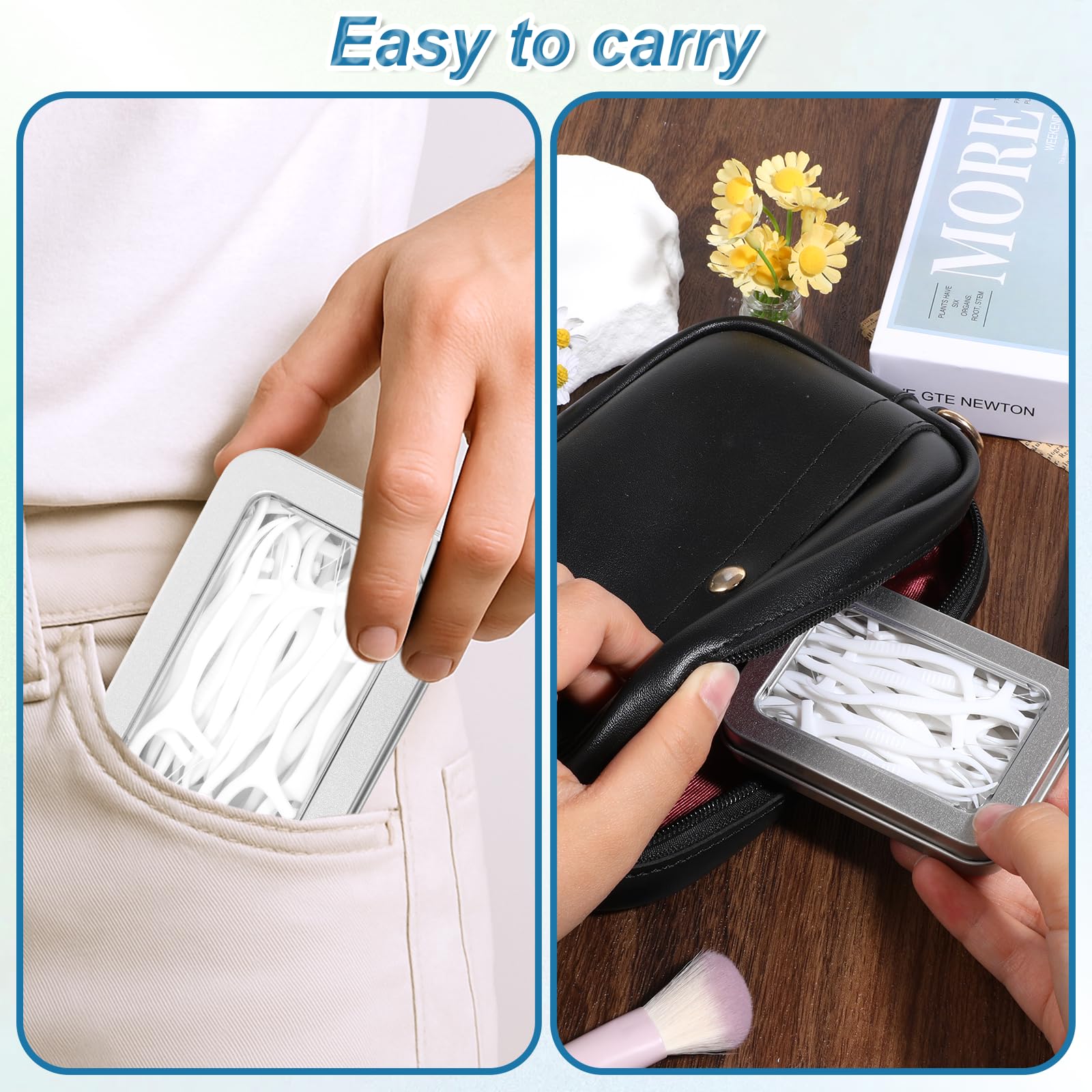 Portable Floss Picks Case, 2 PCS Travel Qtips Case with Dustproof Lid, Refillable Dental Floss Dispenser for Travel, Hotel, Empt