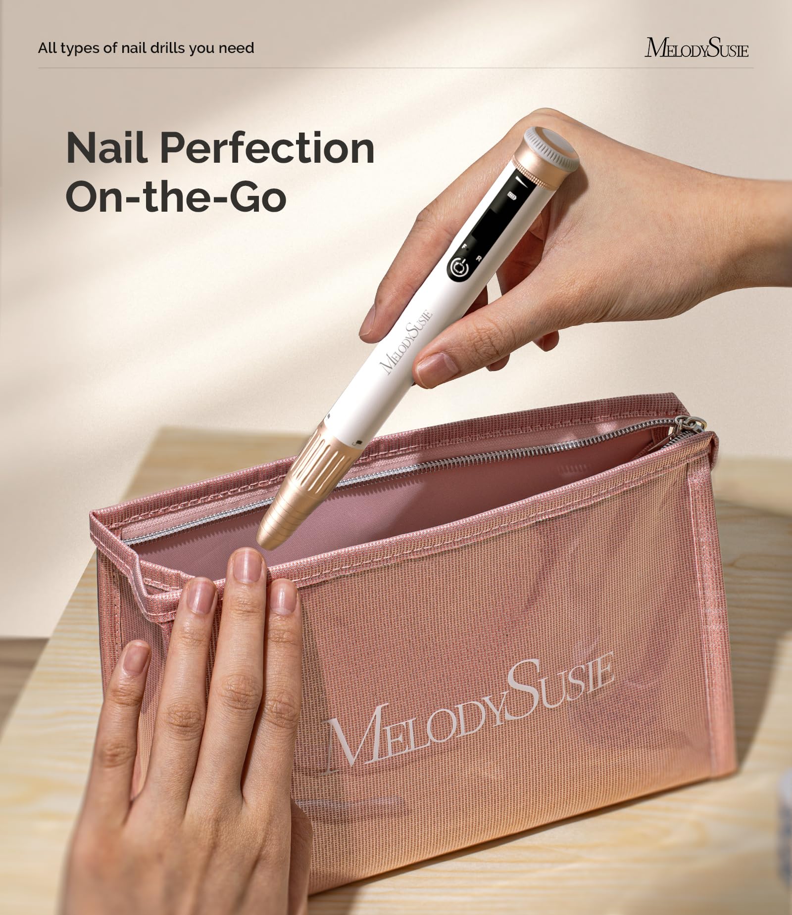 MelodySusie Pen-Shaped One-Hand Stepless Speed Adjustment Cordless Nail Drill, SM220G 30000RPM Portable Rechargeable Electric Fi