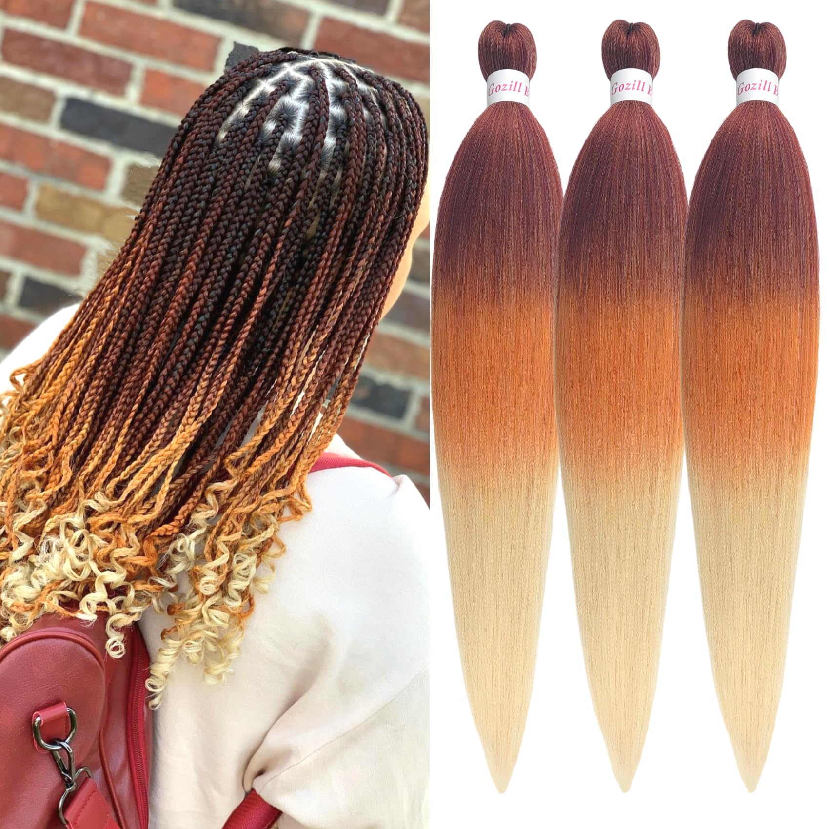 Gozill Ombre Baiding Hair Pe Sretched Ginger Golden Blonde Kanekalon Prestretched Braiding Hair Micro Ez Braid Hypoallergenic Co