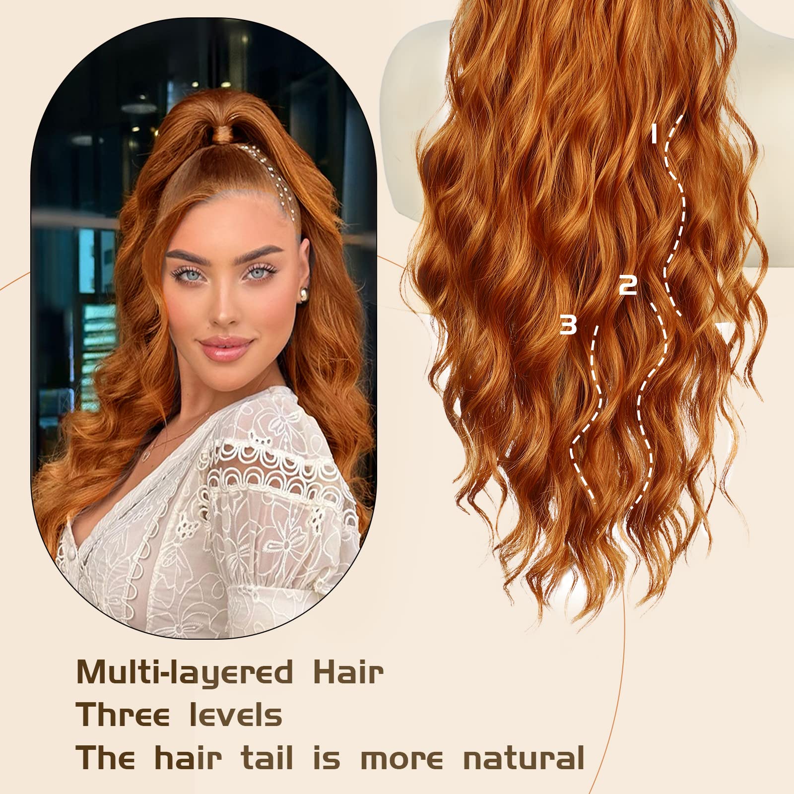 Freemeige Copper Red 26 Inch Long Synthetic Ponytail Extension For Women