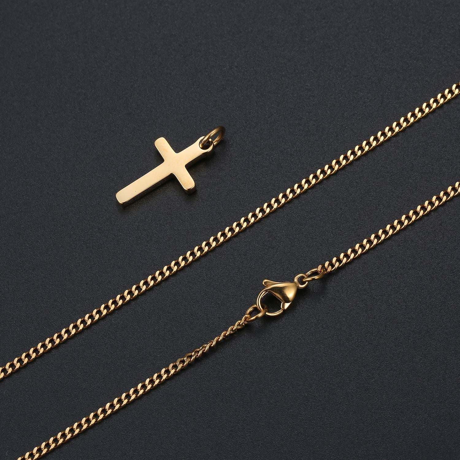 Joxevyia Cross Necklace for Men 14K Gold Filled Stainless Steel Small Cross Pendant with Cuban Chain Necklace Simple Faith Jewel