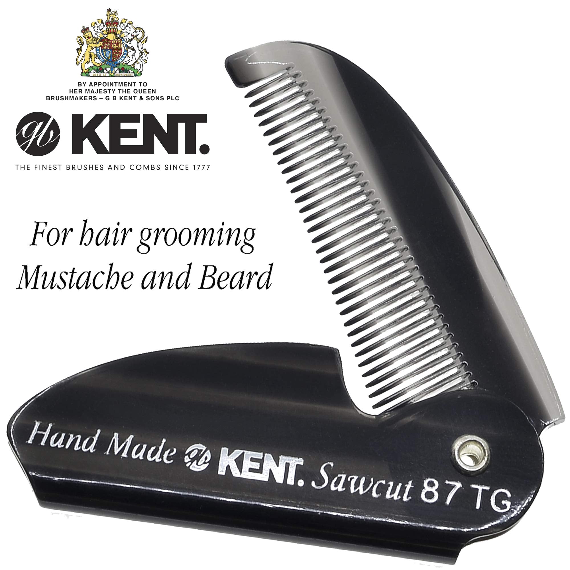 Kent 87T Black Graphite Handmade Folding Pocket Comb for Men, Fine Tooth Hair Comb Straightener for Everyday Grooming Styling Ha