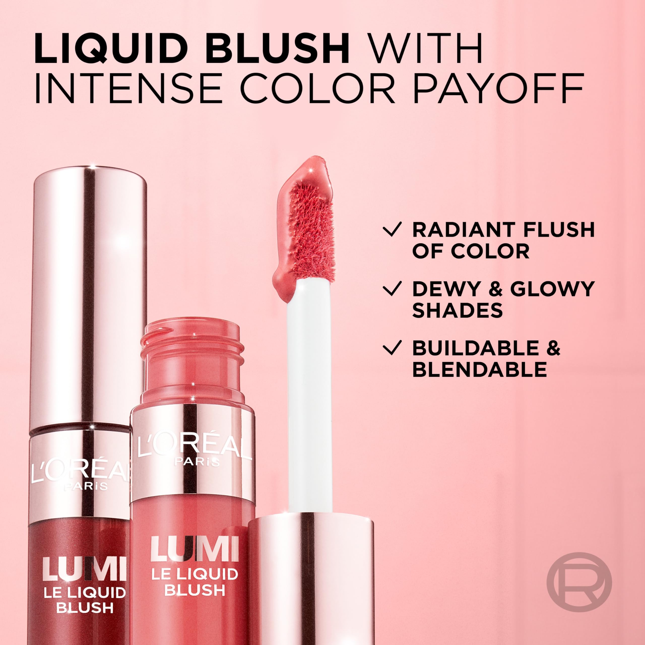 LOr  al Paris True Match Lumi Le Liquid Blush, Intense Lightweight Blush Formula With Liquid Pigments, Dewy Rich Coral, 0.33 Fl