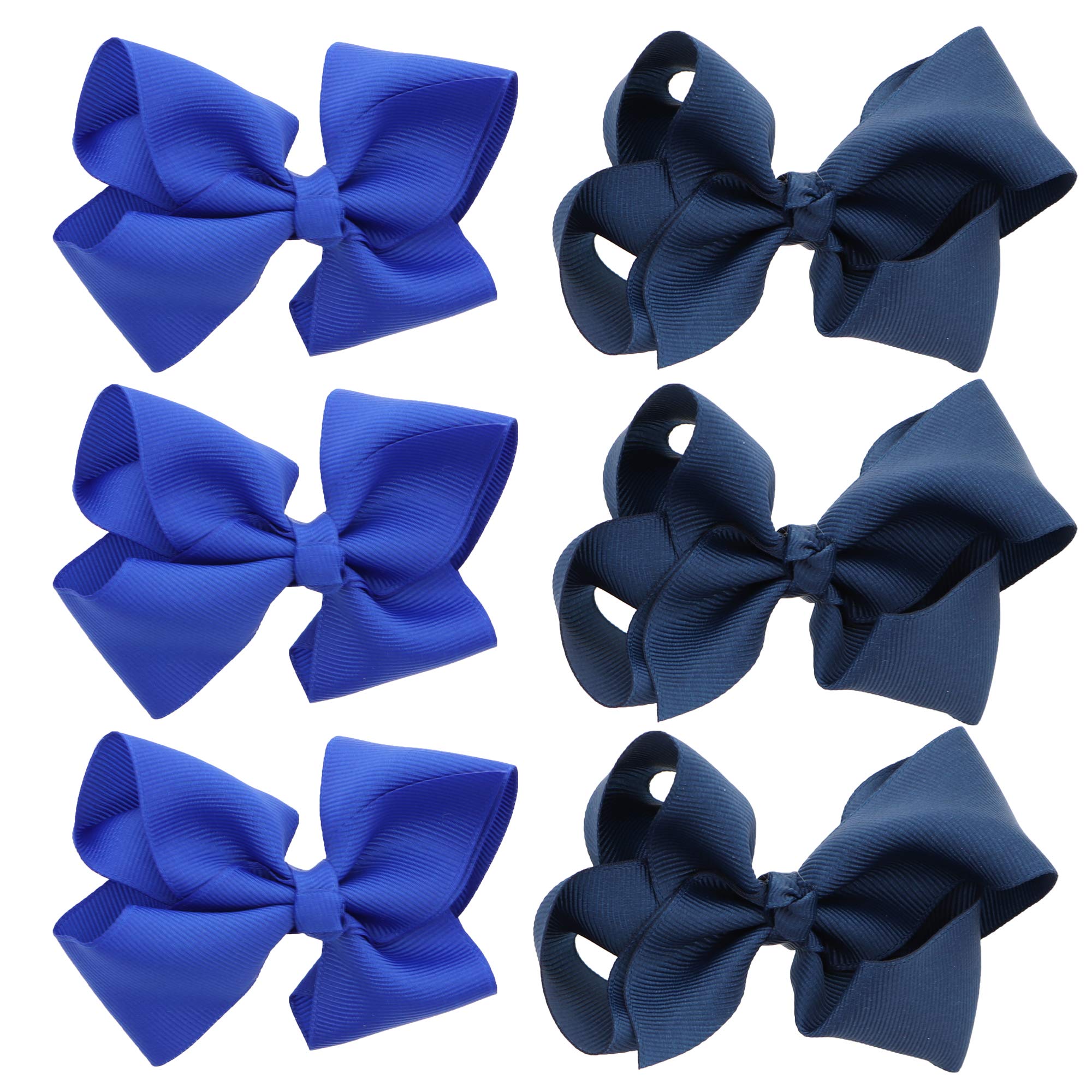 3 Inch Grosgrain Bow for Little Girls- Set of 6 (Blue Mix)