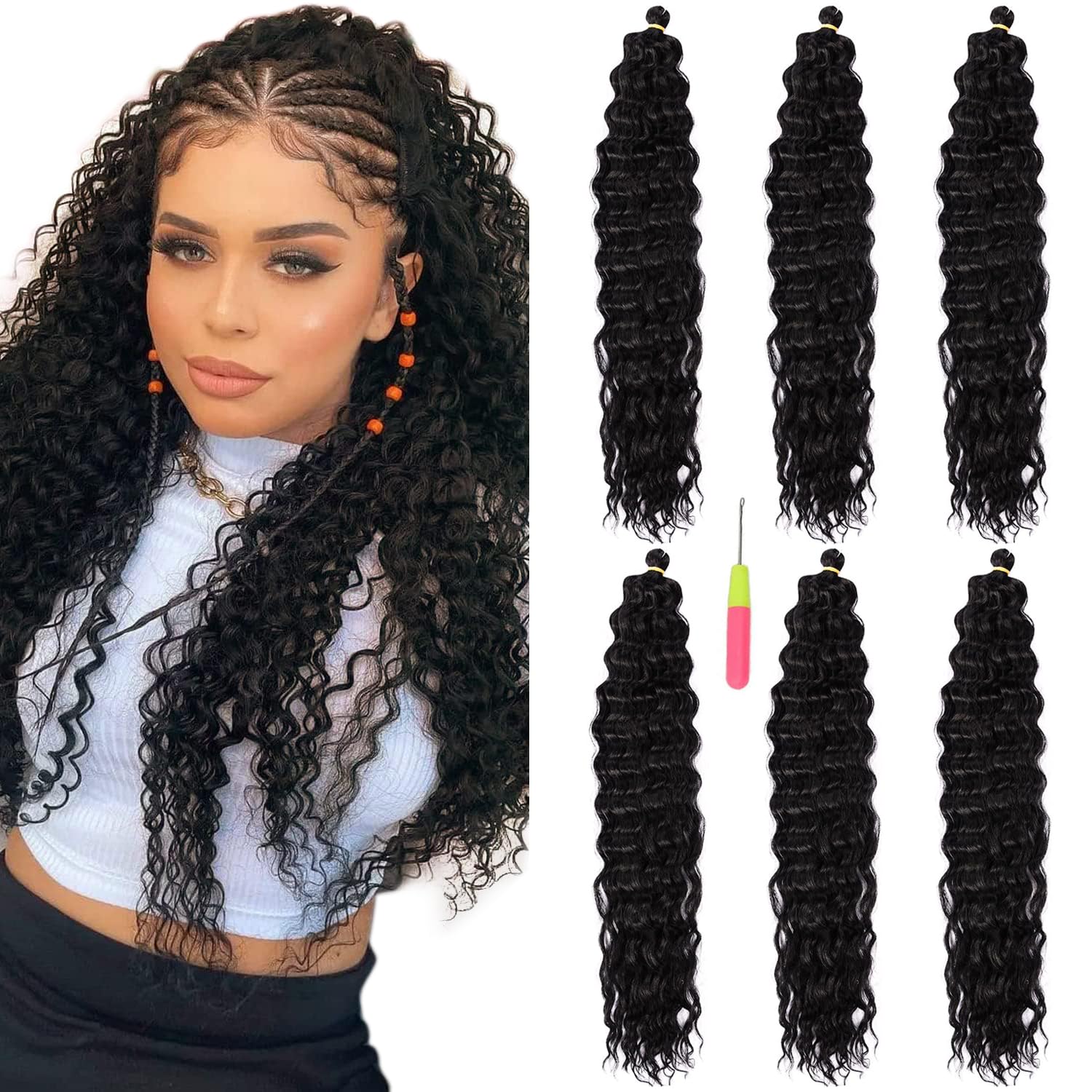 MAYSA Ocean Wave Crochet Hair Extension, 22 inch 6packs Curly Braiding Crochet Hair, Synthetic Crochet Hair Extensions for Women