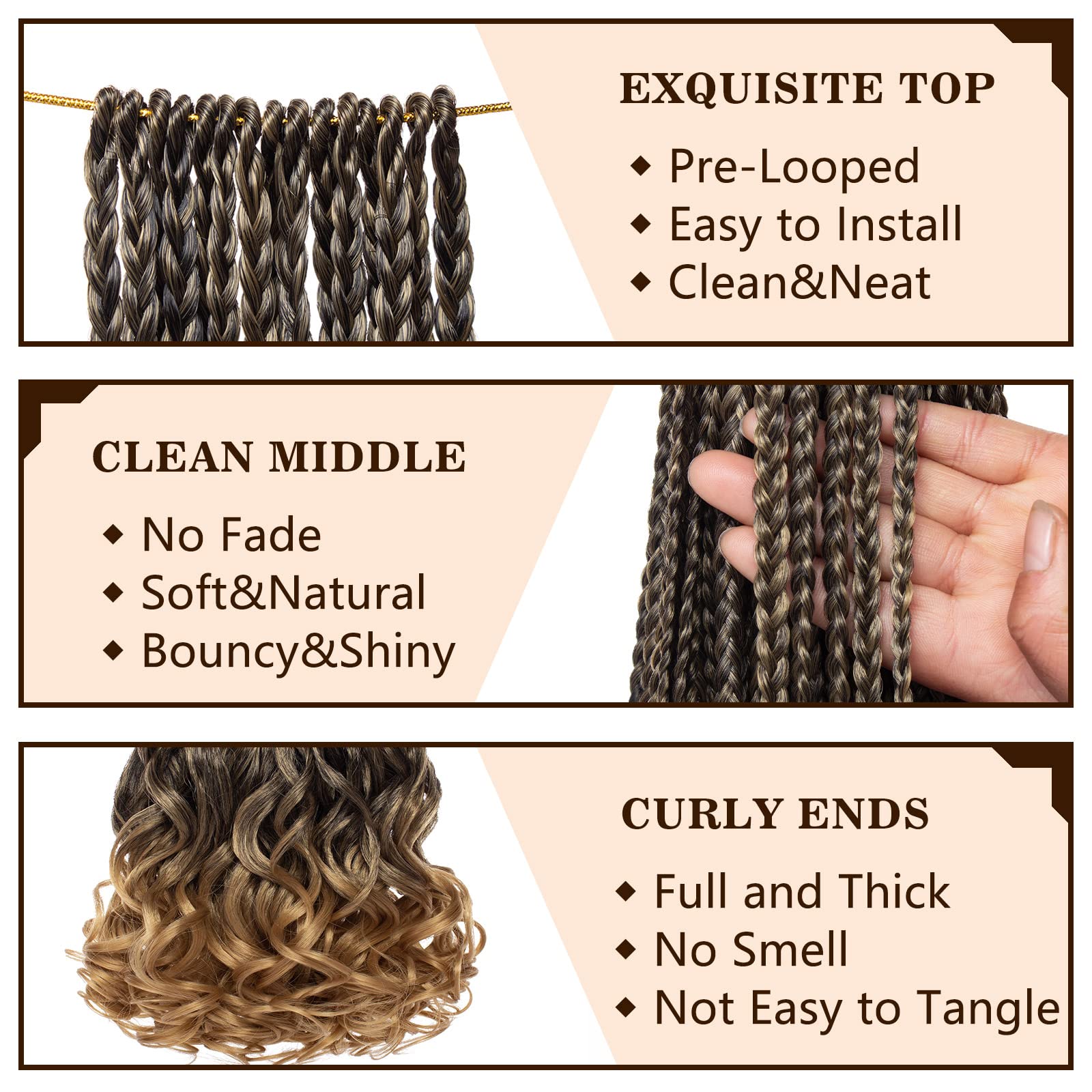 COOKOO 14 Inch Pre Looped French Curl Crochet Braids 9 Pack Ombre Blonde French Curly Bouncy Braiding Hair With Curly Ends Pre-s