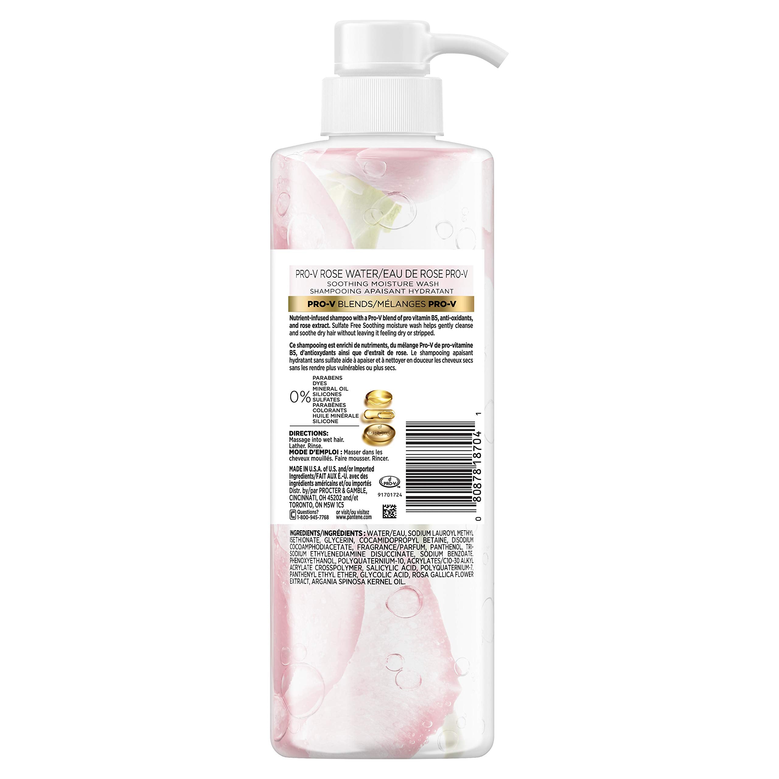 Pantene, Shampoo, Sulfate, Paraben And Dye Free, Pro-V Blends, Soothing Rose Water, 17.9 Fl Oz