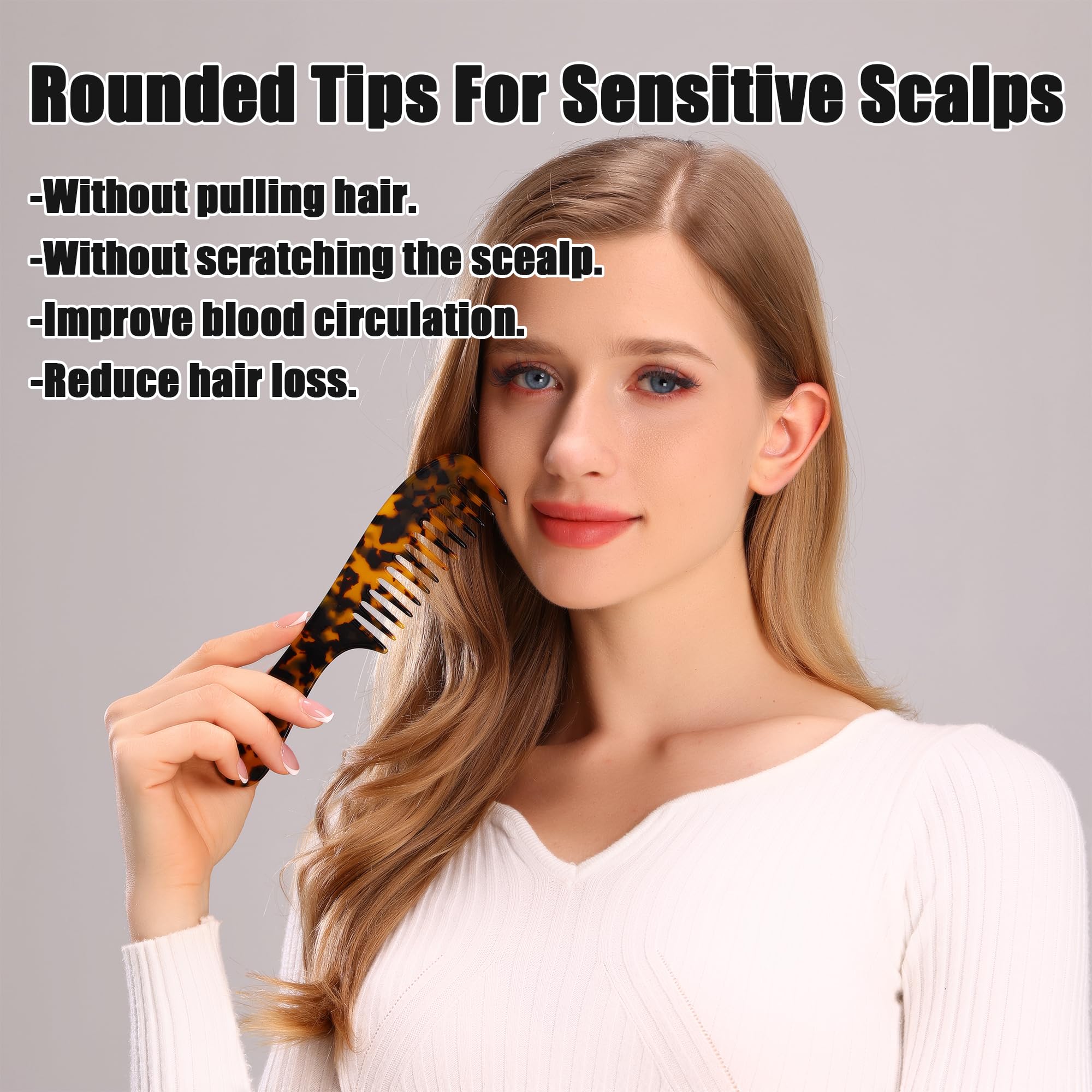 Fsmiling Wide Tooth Comb Large Detangling Comb Cellulose Detangler Comb For Women Thick Curly Wavy Wet Dry Hair 2 Pack,Tortoise