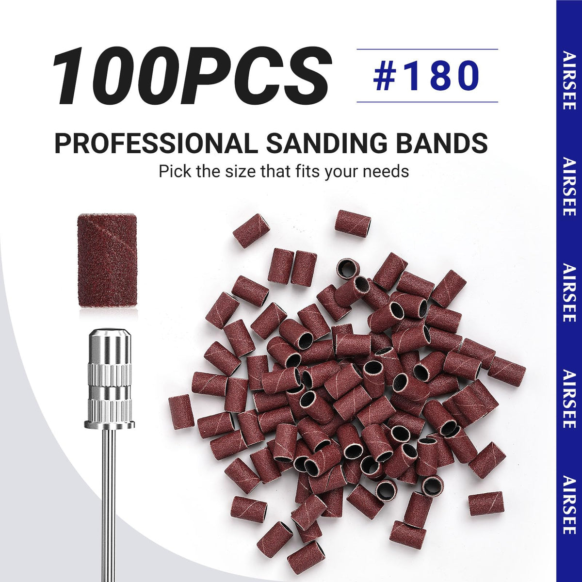 Airsee Sanding Bands For Electric Nail Drill 100 Piece Set 180 Grit Me ...