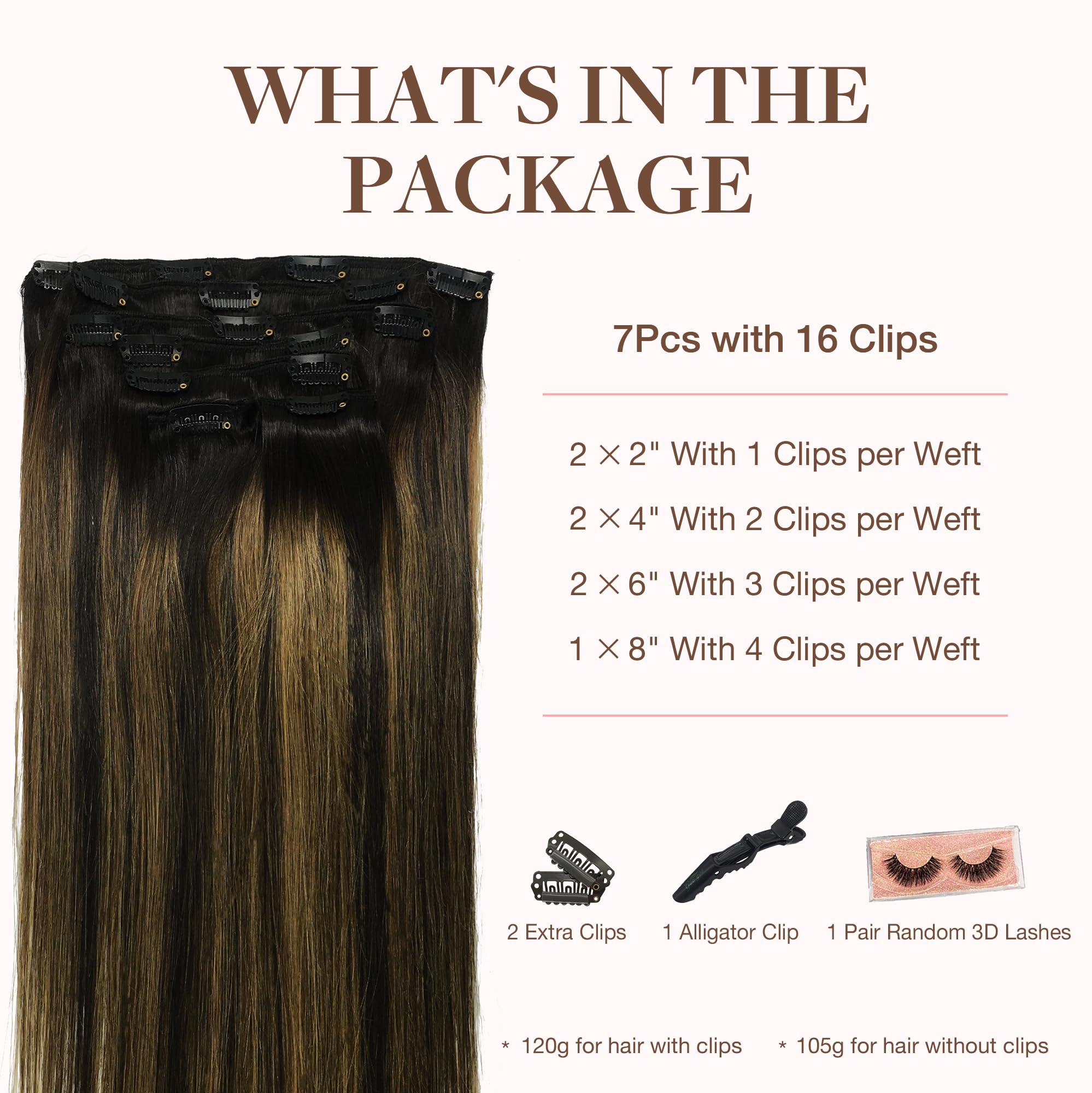 GOO GOO Clip in Hair Extensions Real Human Hair, 12inch 85g 7Pcs, 1B/6/1B Balayage Natural Black to Chestnut Brown, Remy Human H
