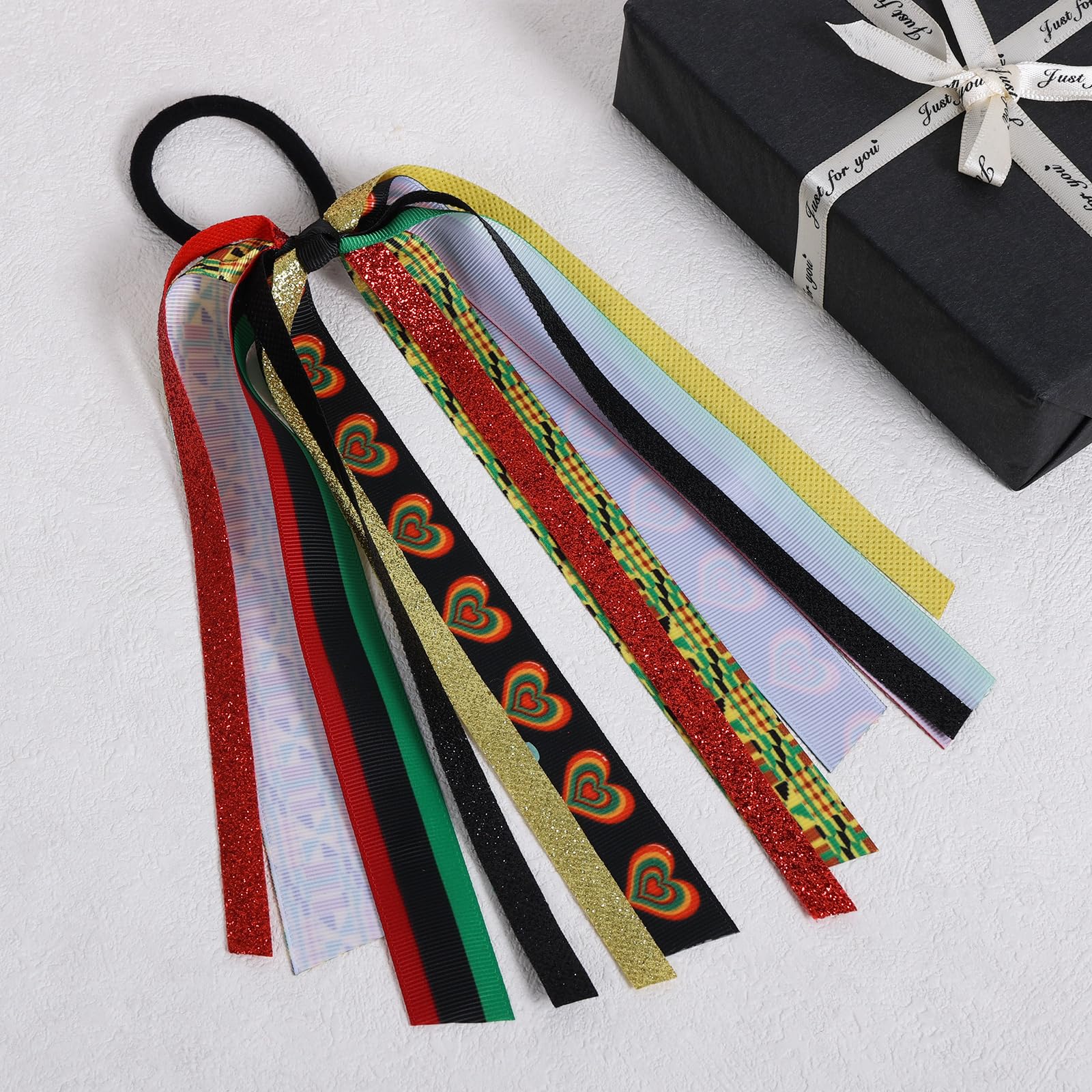 Black History Month Ponytail Streamer Juneteenth Cheer Elastic Hair Tie Pony Holder Bow Hair Band for African Women Girls June 1
