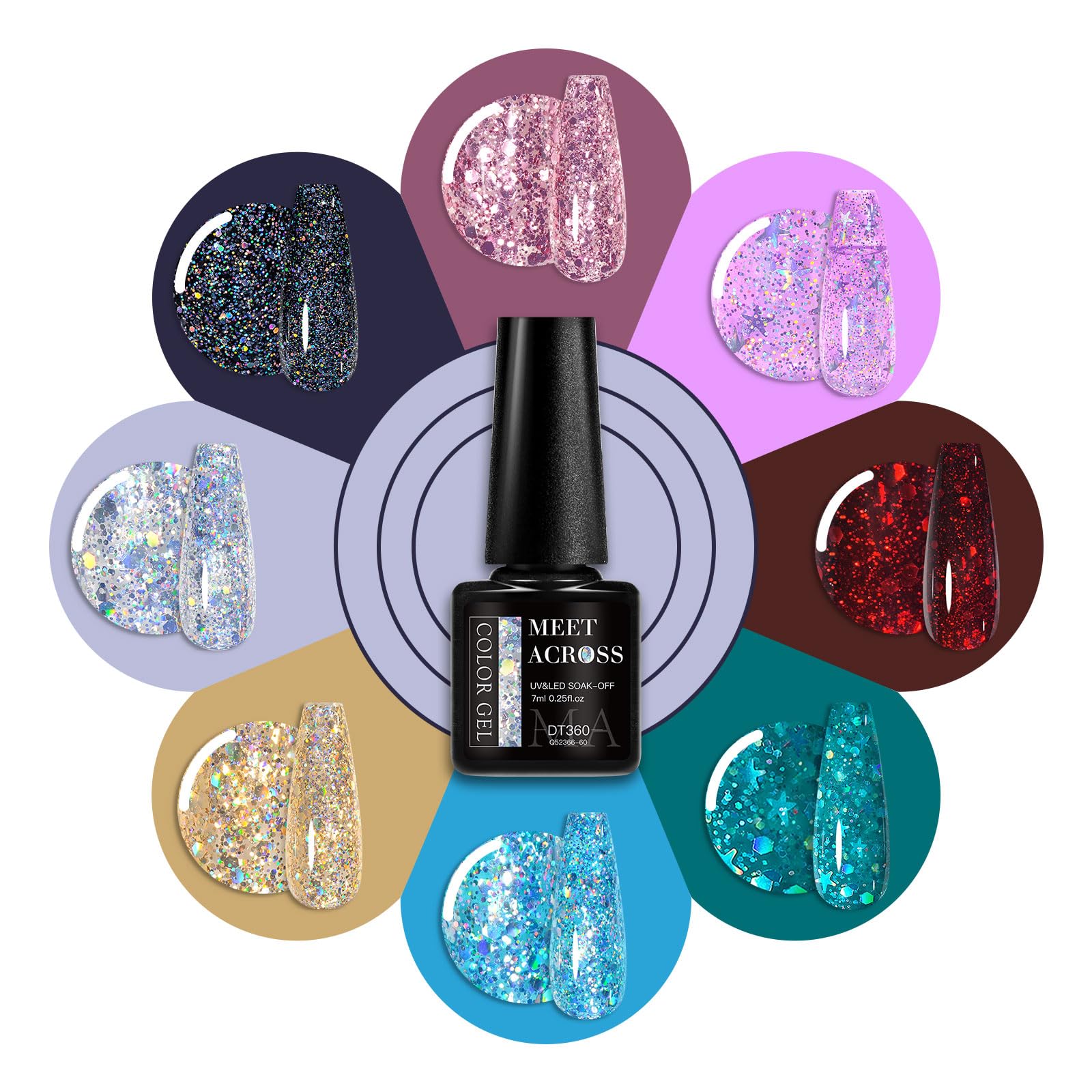Meet Across Gel Nail Polish Set, 8Pcs Glitter Gel Nail Polish Kit, Soak Off Uv/Led Nail Polish Nail Art Design Salon Home Gifts