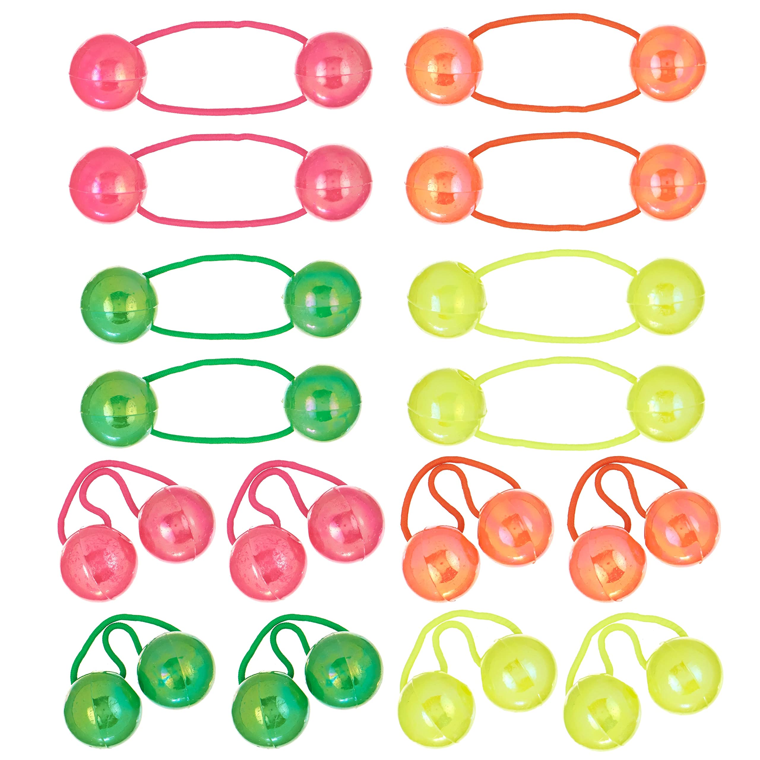 Expressions 16pc Large Elastic Hair Ties with Balls Collection, Neon Colored Elastic Hair Bands for Girls Hair Accessories, Twin