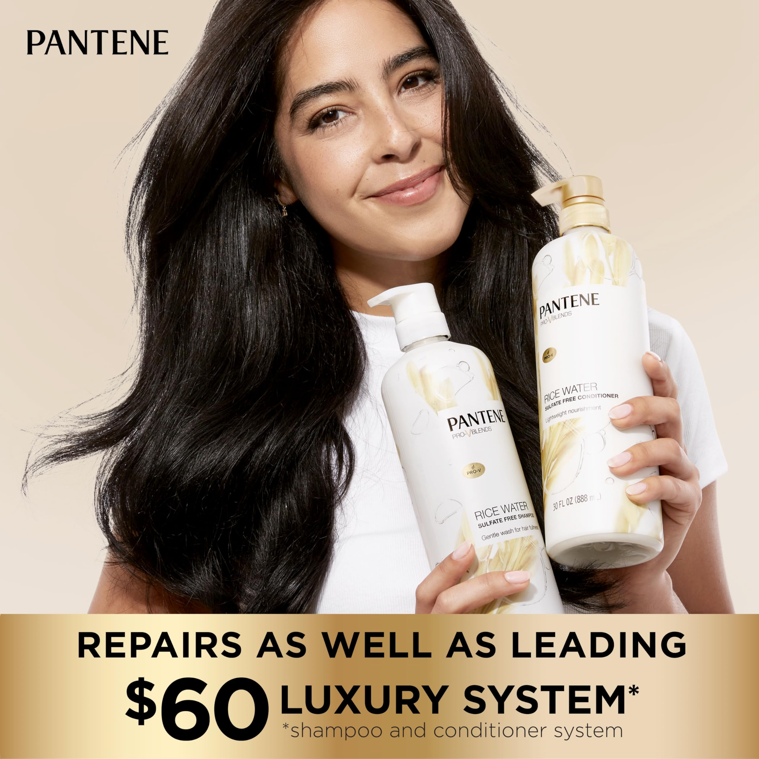 Pantene Conditioner, With Rice Water, Protects Natural Hair Growth, Volumizing, For Women, Nutrient Infused With Vitamin B5, Pro