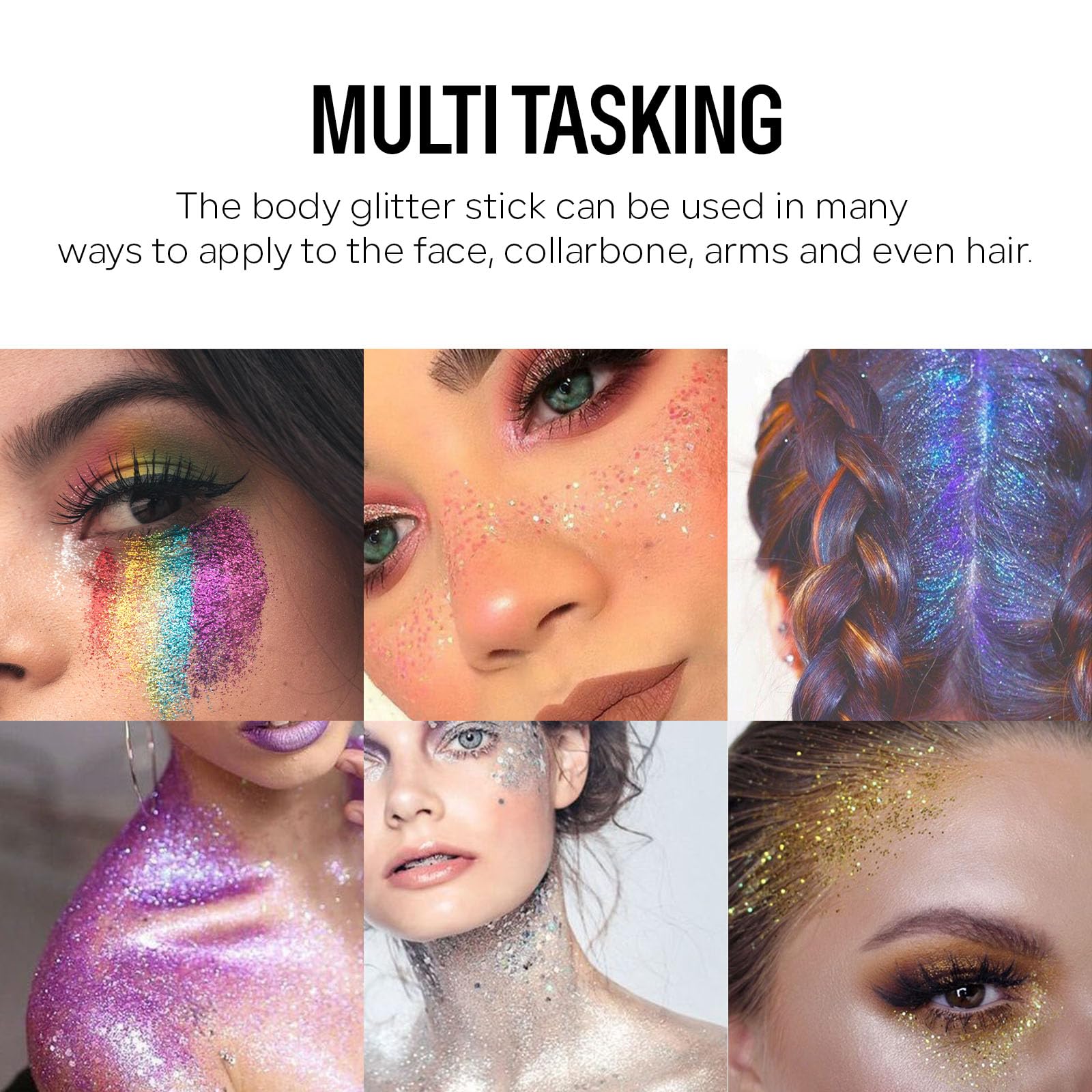 KYDA Body Glitter Stick, Chunky Glitter Gel for Face Body Hair, Sparkling Holographic Mermaid Sequins Paint, Waterproof Multiuse