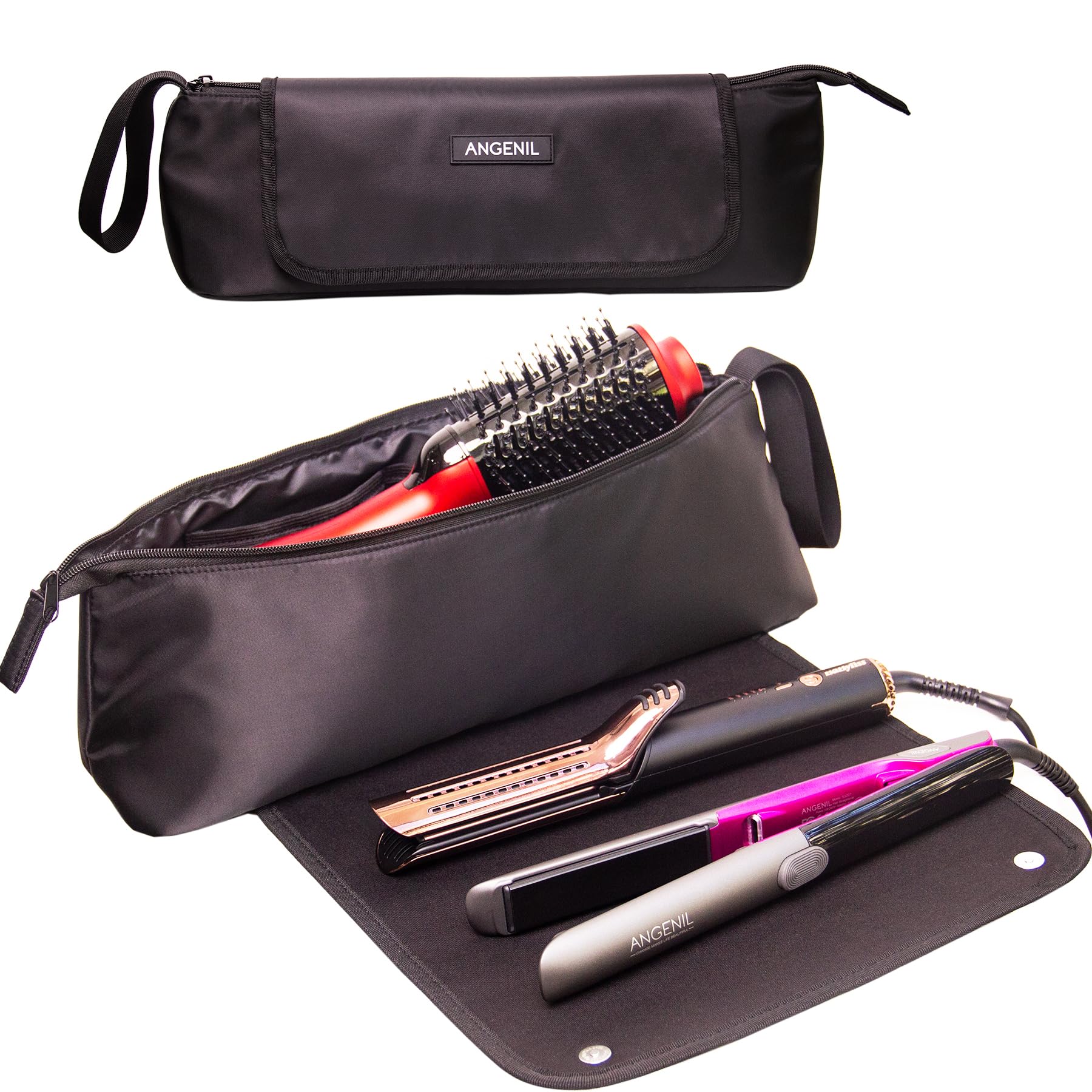 ANGENIL Large Capacity Hair Tools Travel Bag Heat Resistant Mat for Flat Irons, Curling Iron, Hot Air Brushes, Hair Dryer and Ca