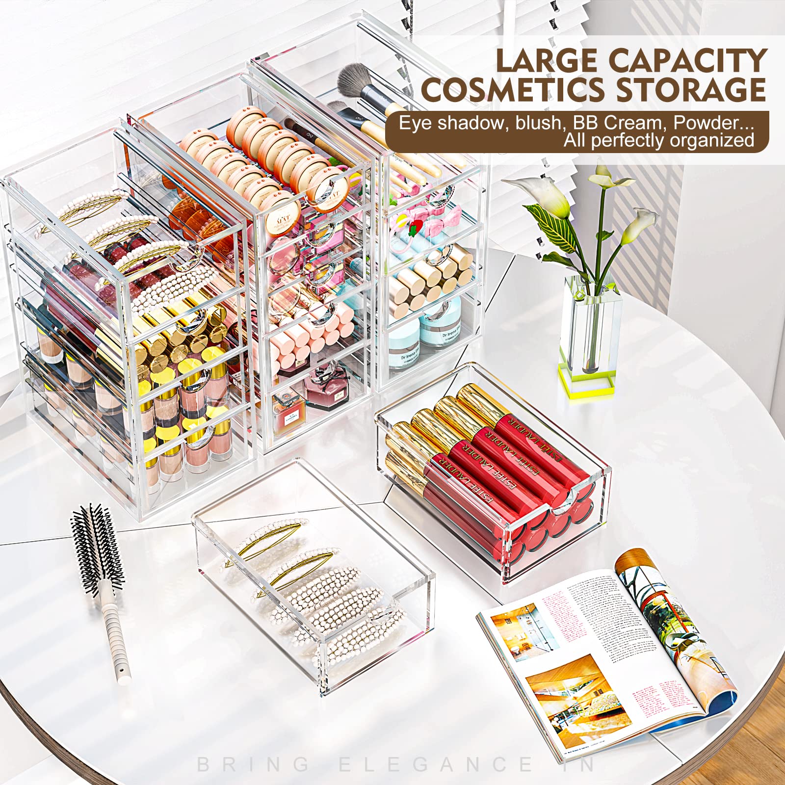 Yfxcvsl Arcylic Makeup Organzier With 11 Drawers, Clear Storage Drawers, Bathroom Makeup Organizer For Palettes, Cosmetic, And B