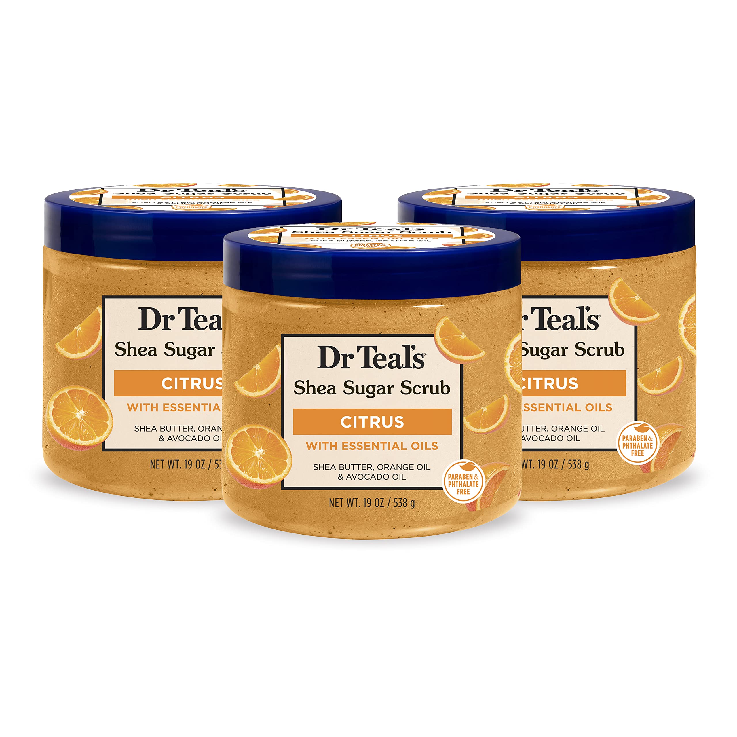 Dr Teal's Shea Sugar Body Scrub, Citrus with Essential Oils & Vitamin C, 19 oz (Pack of 3)