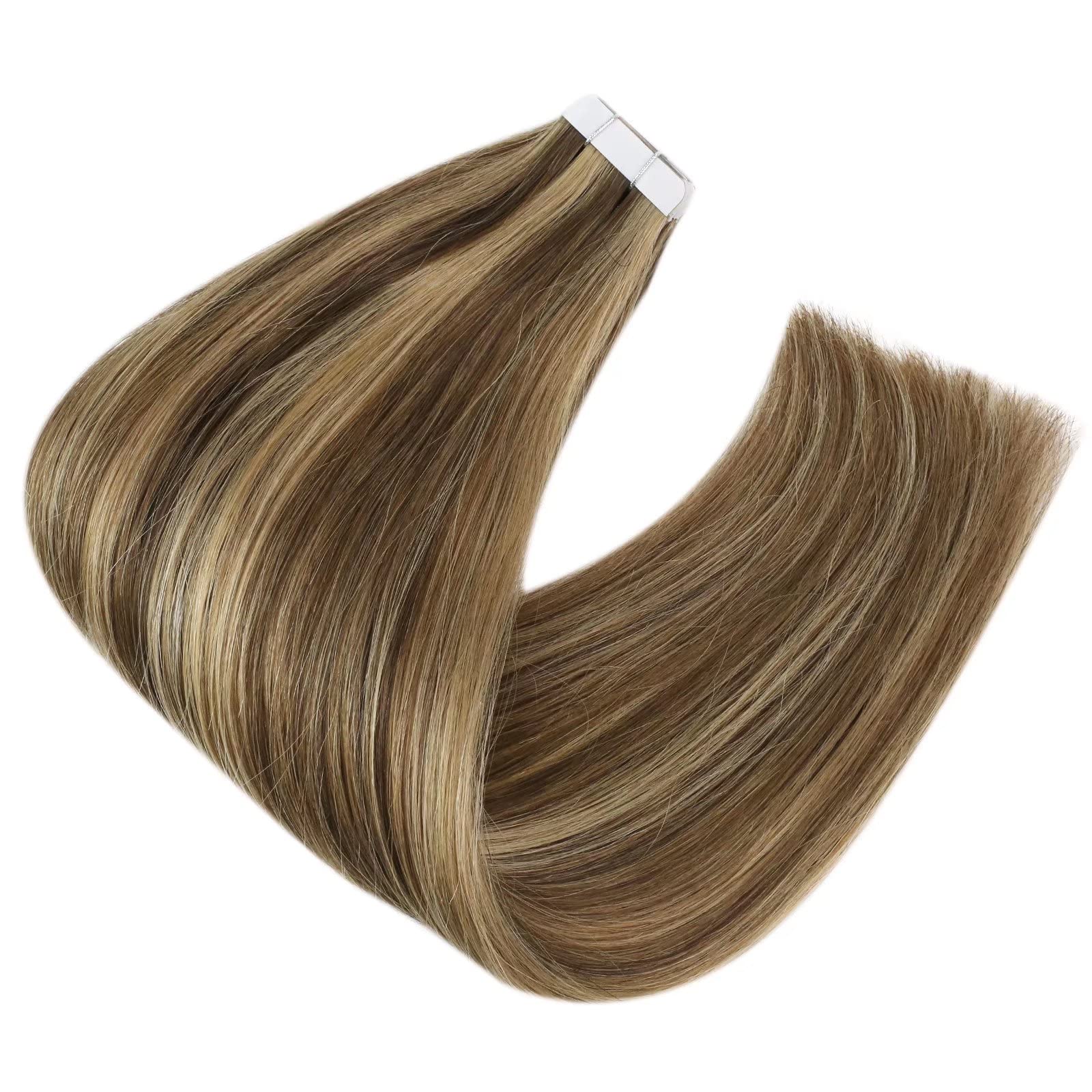 Sunny Tape In Hair Extensions Human Hair Brown Tape In Extensions Human Hair Dark Brown Highlighted Caramel Blonde Hair Extensio