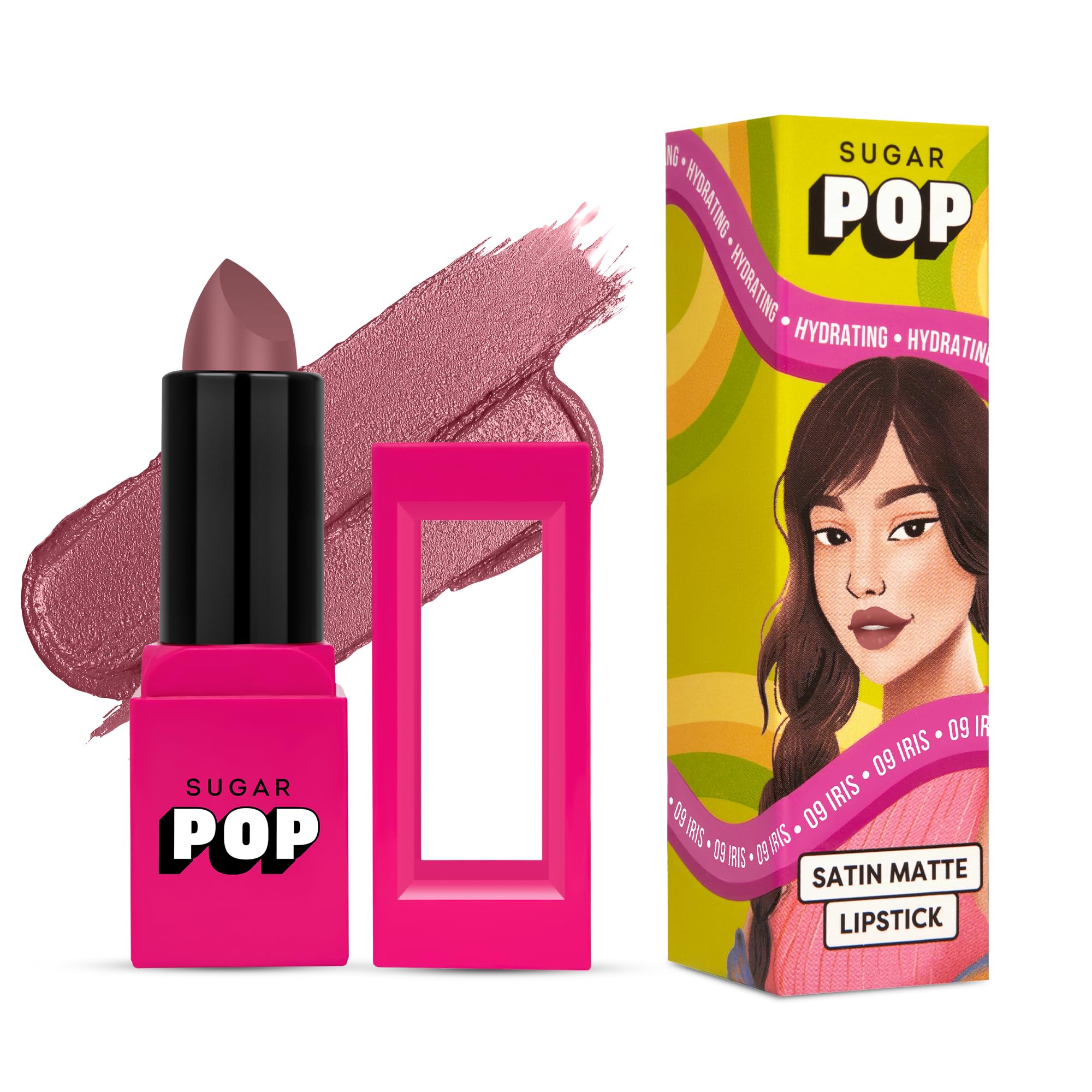 Sugar Pop Satin Matte Lipstick - 09 Iris (Dusty Rose) - 3 Gm - Infused With Vitamin E, Shea Butter & Jojoba Oil L Full Coverage,