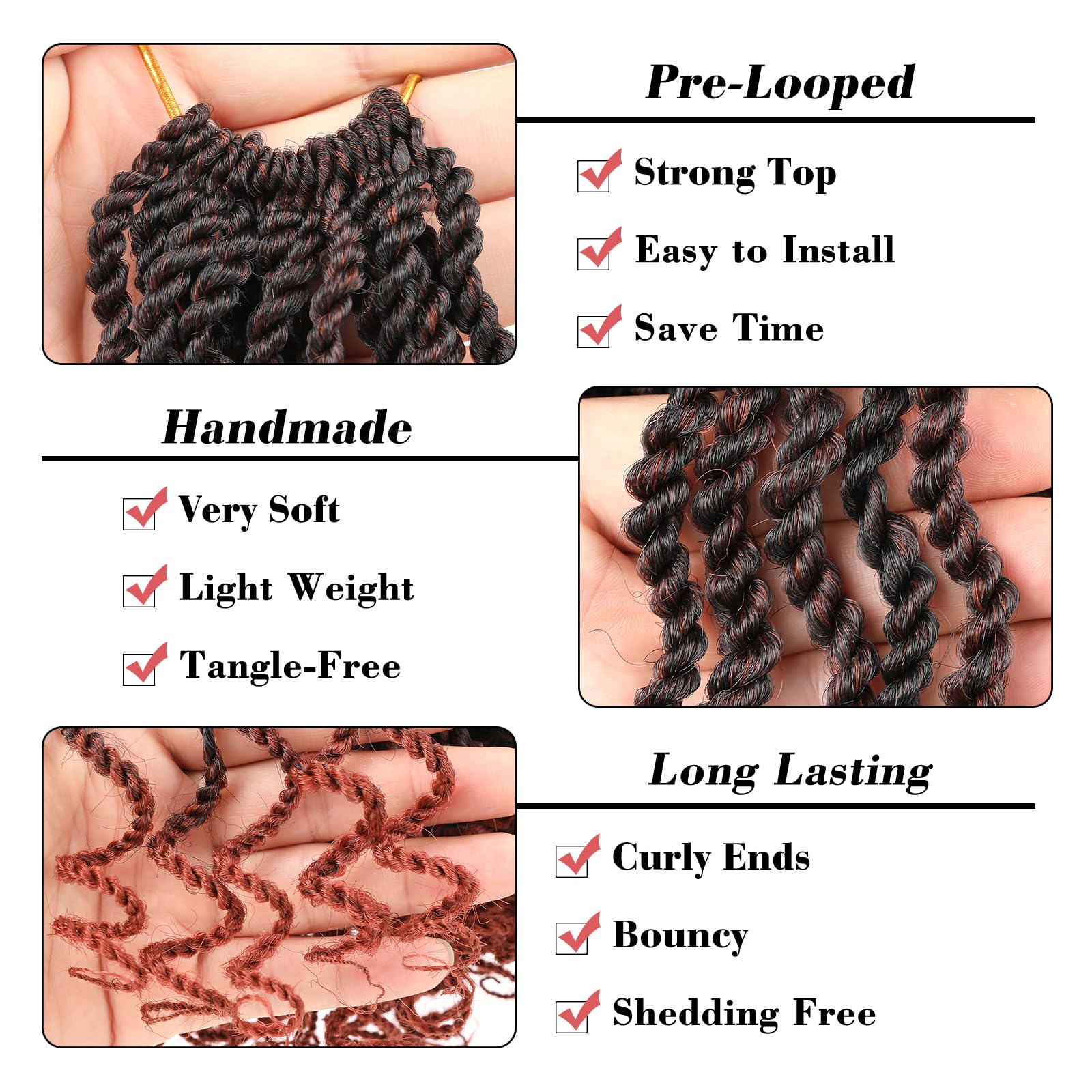 Leeven 10 Inch Senegalese Twist Crochet Hair With Curly Ends 8 Packs Ombre Copper Red Pre Looped Short Wavy Crochet Braids For K