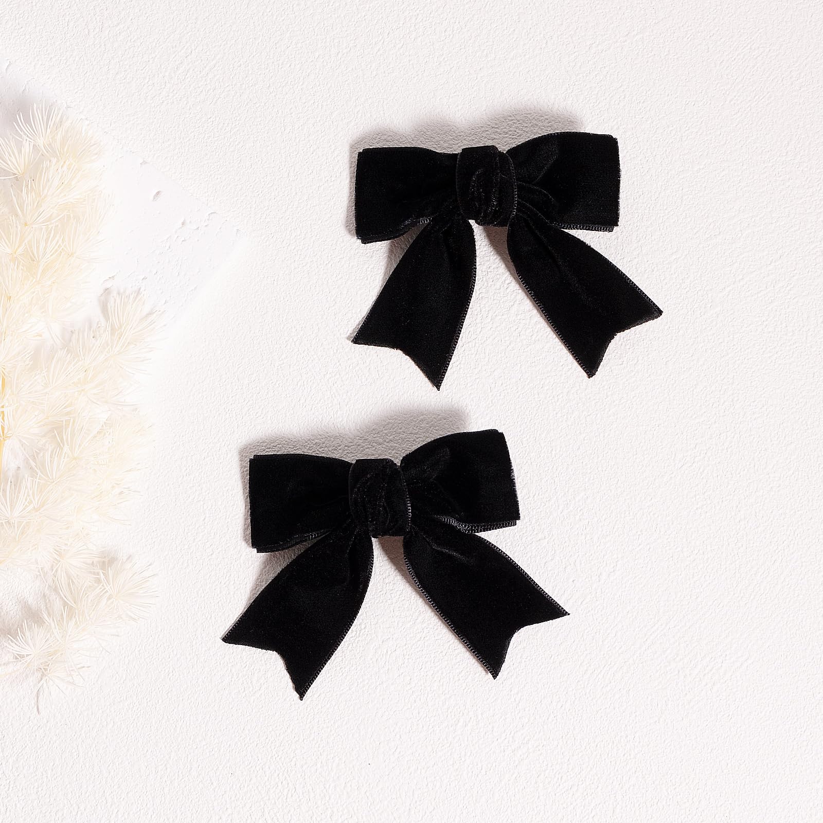 2 Pcs Velvet Hair Bows Black Ribbon Alligator Hair Pins Clips Bowknot Barrettes 3'' For Baby Toddler Girls School Kids Xmas Vale