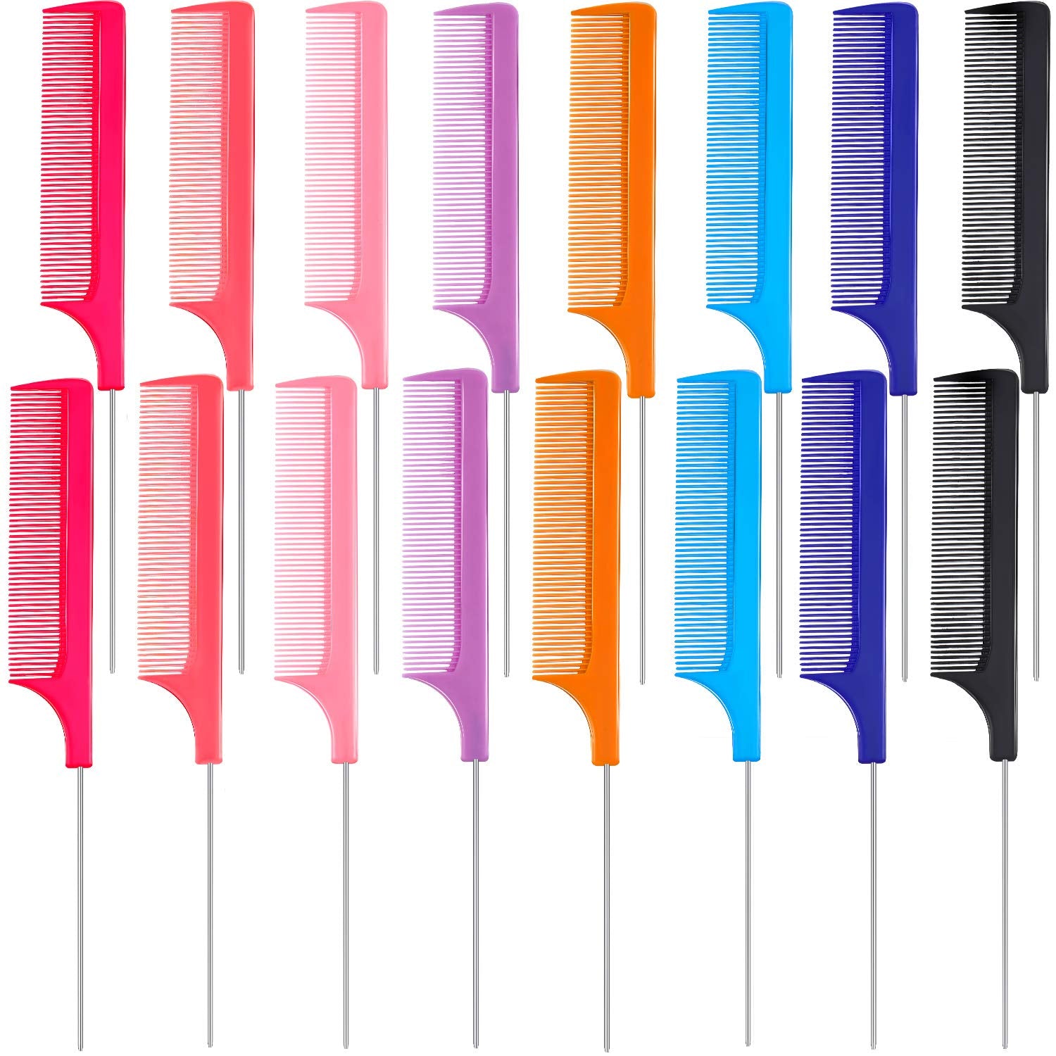16 Pieces Metal Rat Tail Combs Foiling Comb Pintail Hair Combs Salon Fiber Back Combs for Women Girls Hair Styling at Home (Oran