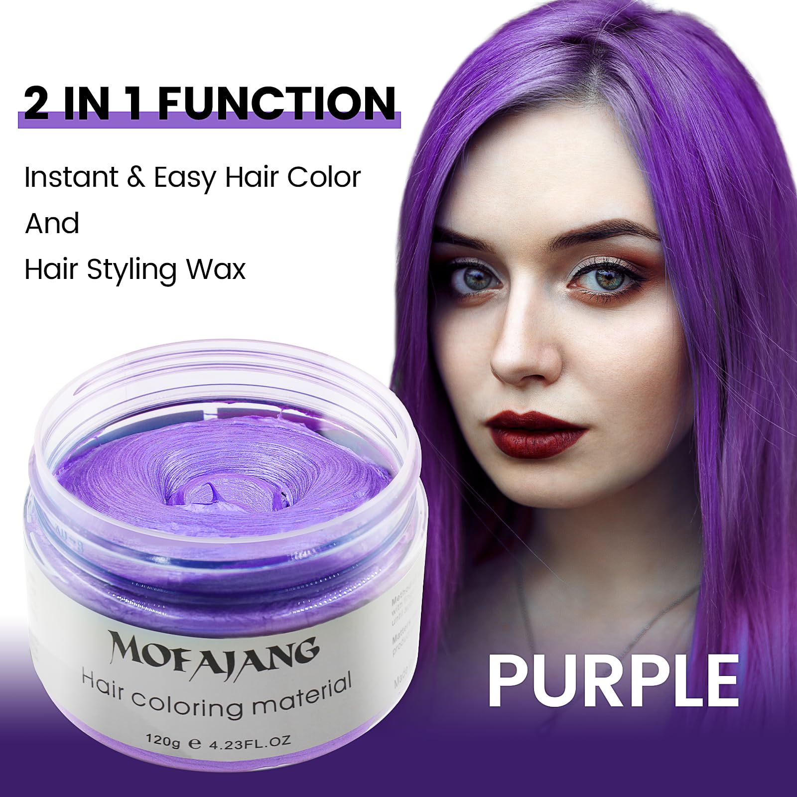 VOLLUCK Purple Temporary Hair Dye Wax - 4.23 oz Instant Hair Color for Party, Cosplay, Halloween, Christmas