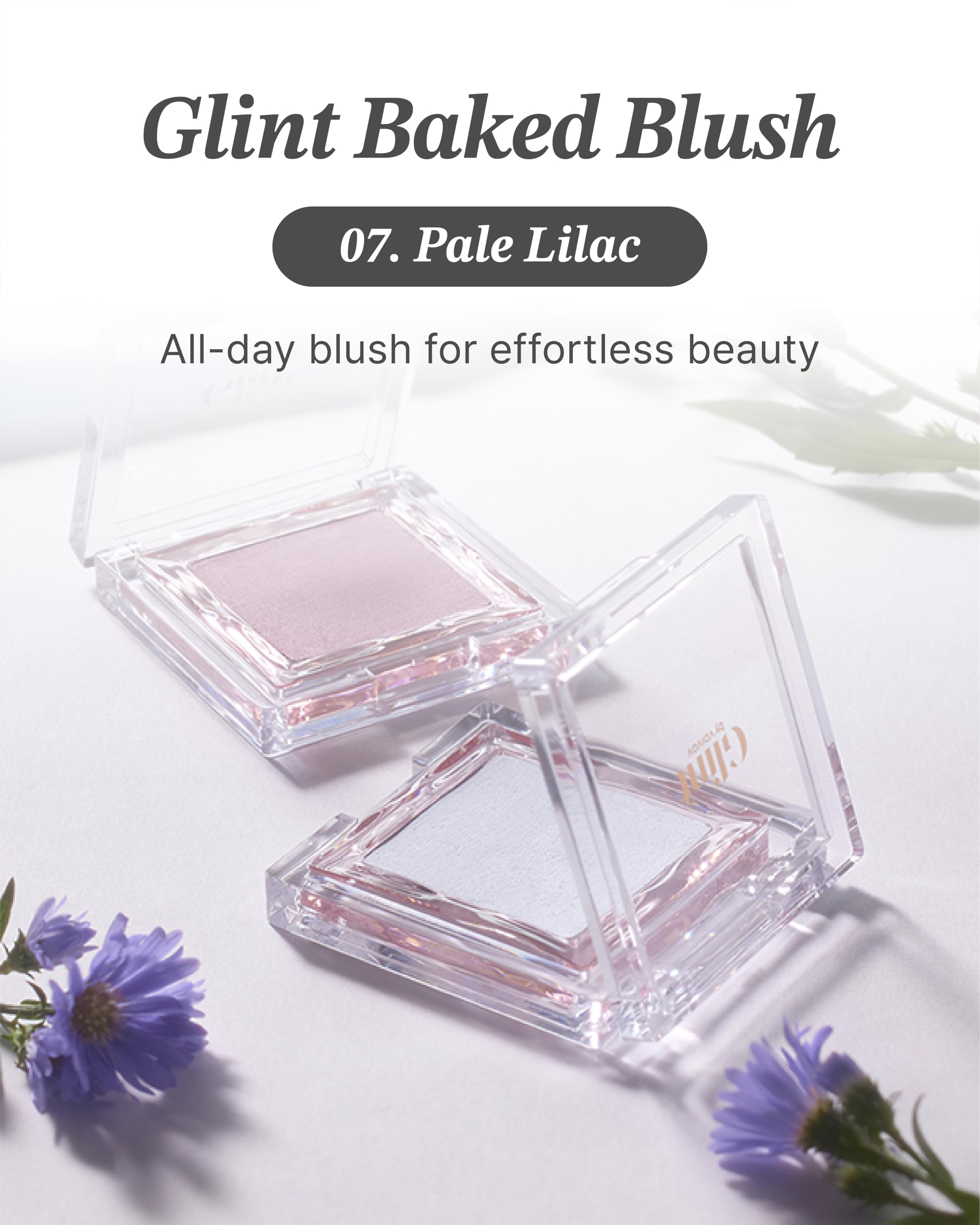 Glint Baked Blush (Pale Lilac, 0.08Oz) - Long-Lasting, All-Day Face Blush Powder For A Natural Look. Korean Skin Care, Korean Ma
