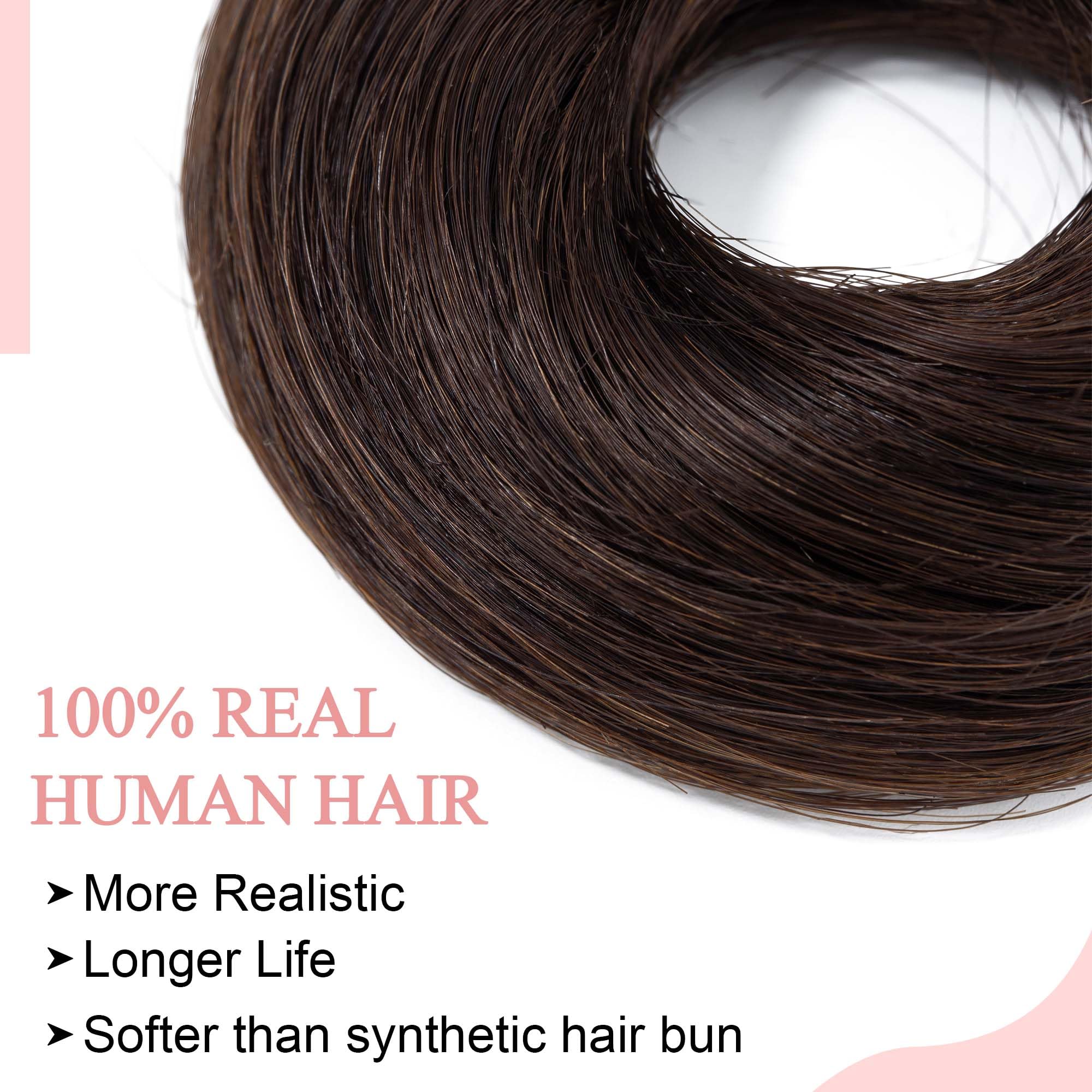 Sego Human Hair Messy Bun Hair Piece Dark Brown Real Human Hair Scrunchies Natural Wavy Smoothed Updo Hairpieces Donut Chignon P