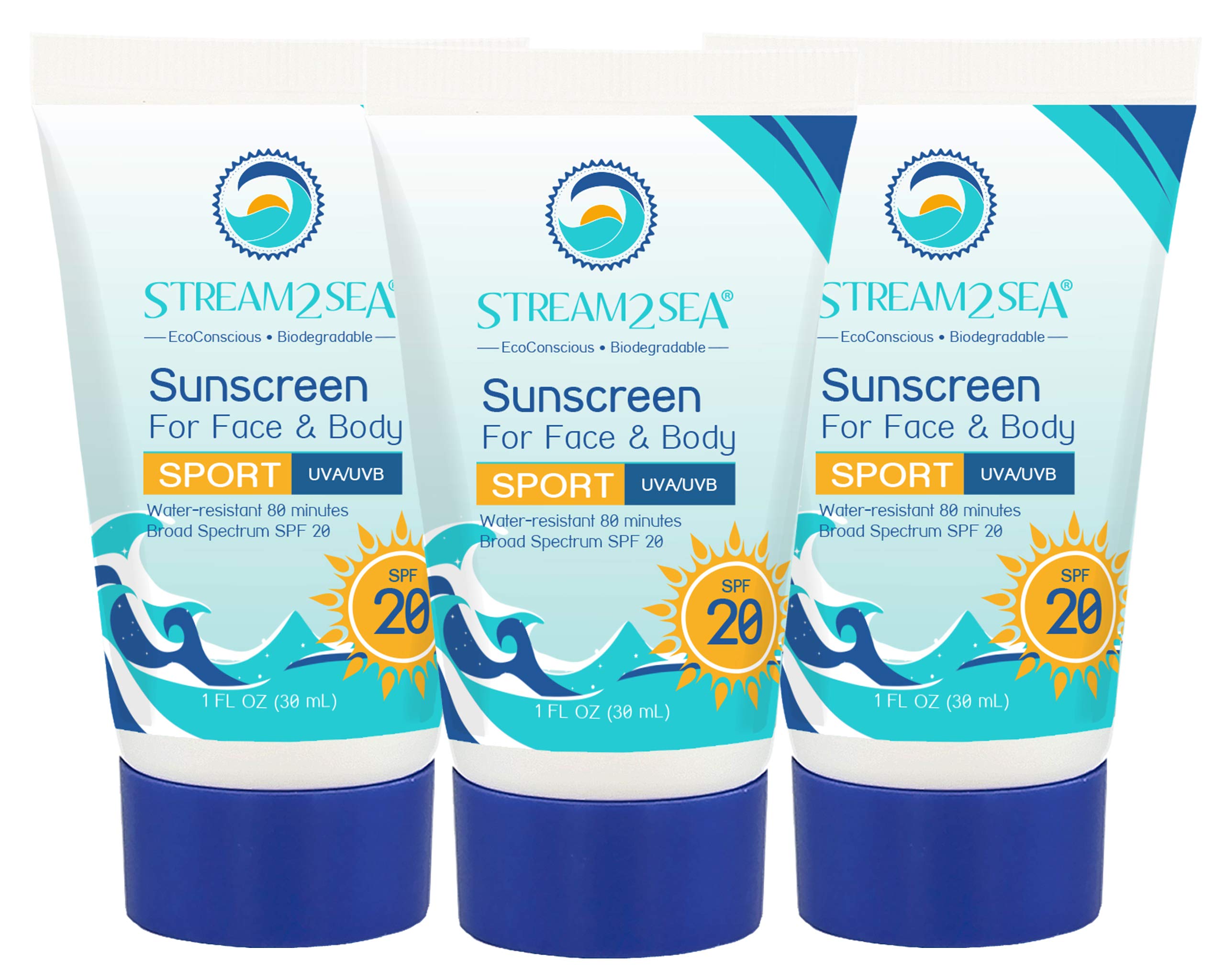 Stream 2 Sea Spf 20 Mineral Sunscreen Biodegradable And Reef Safe, 1 Fl Oz Pack Of 3 Travel Size Paraben Free Non Greasy, Moistu