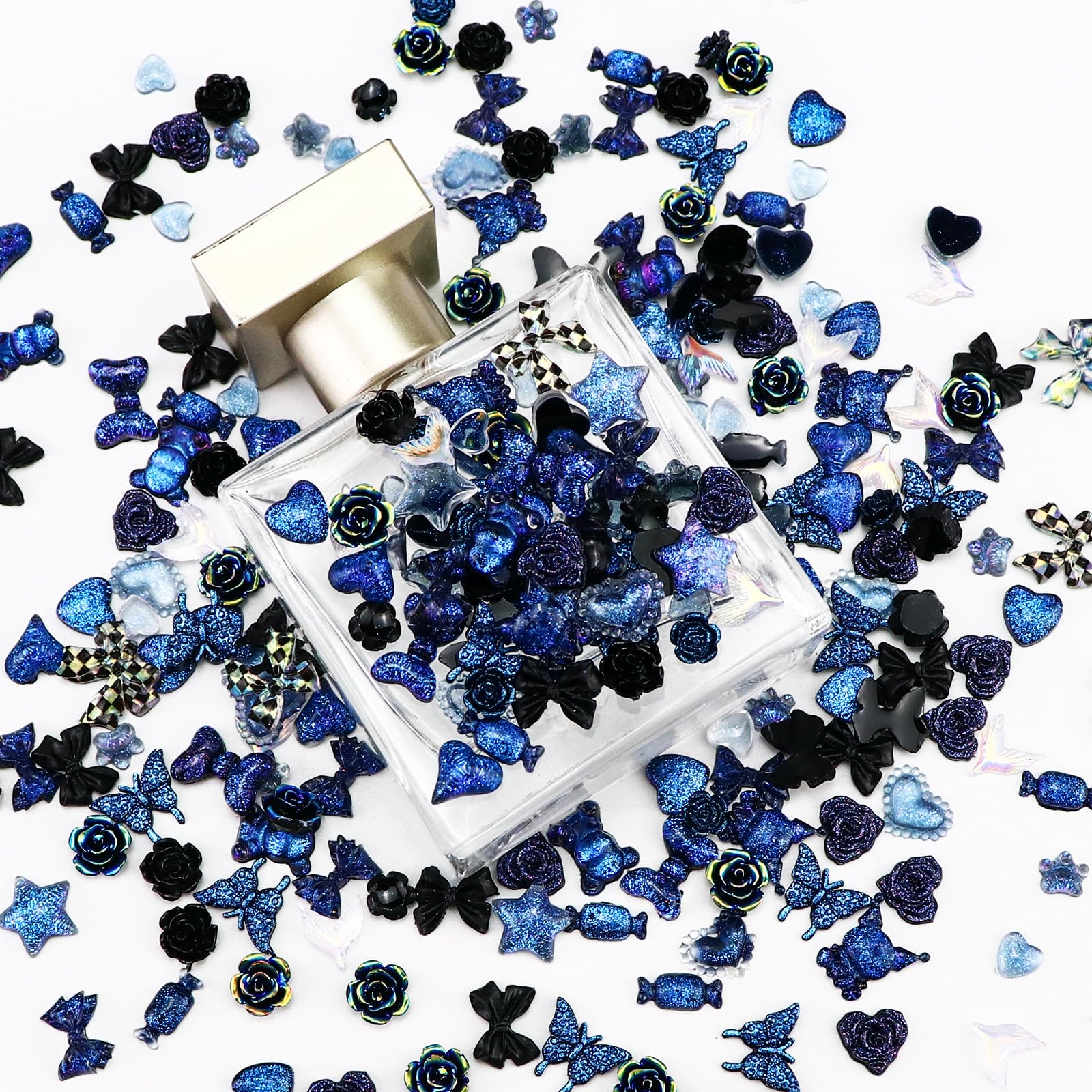 Briskbloom 320Pcs 3D Nail Charms, Cute Heart Star Bow Flower Bear Black Charms For Acrylic Nail Diy Craft, Flatback Kawaii Y2K C