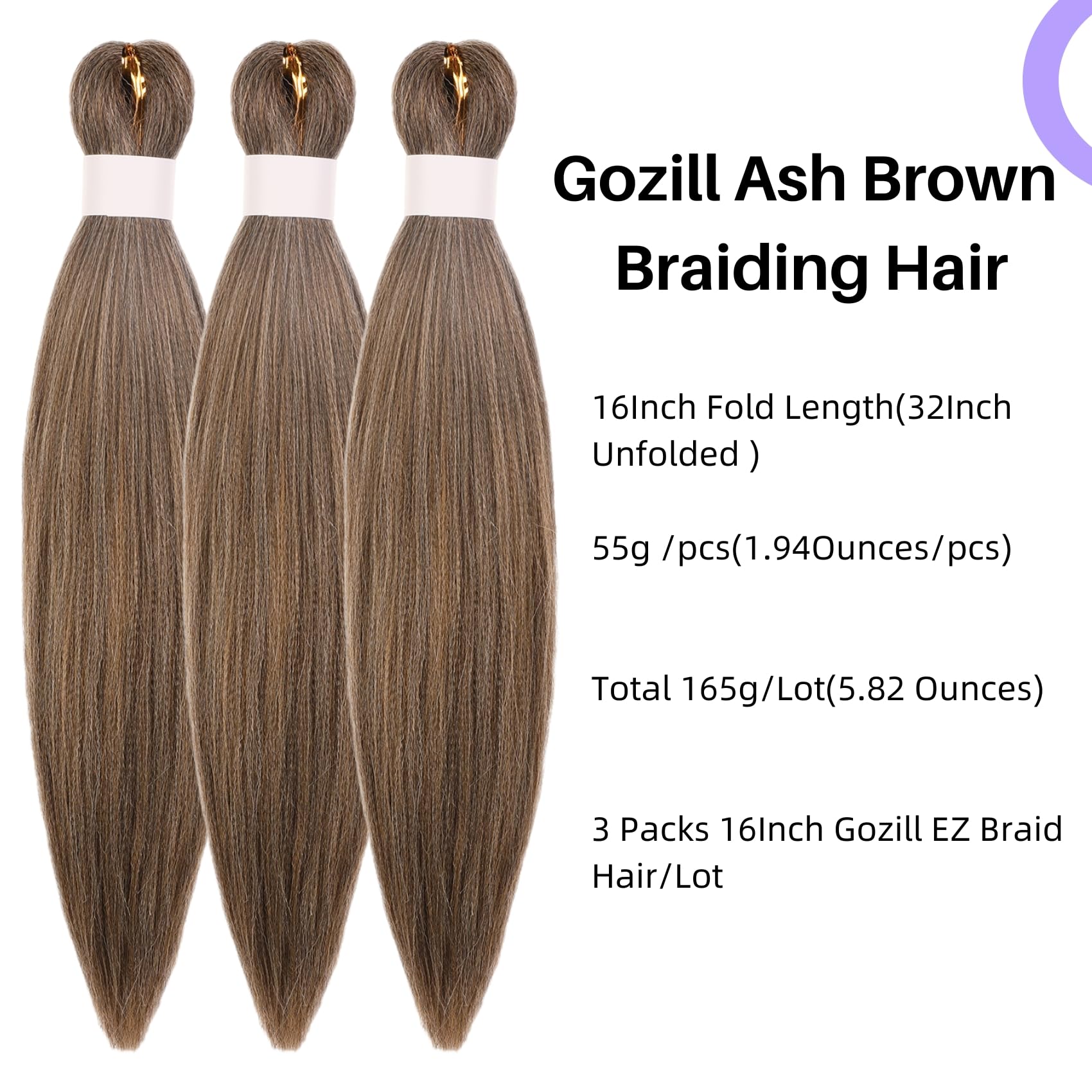 Ash Brown Braiding Hair Pre Stretched 16Inch 4/27/613# Mixed Synthetic Kids Braid in Hair Extension for Braiding