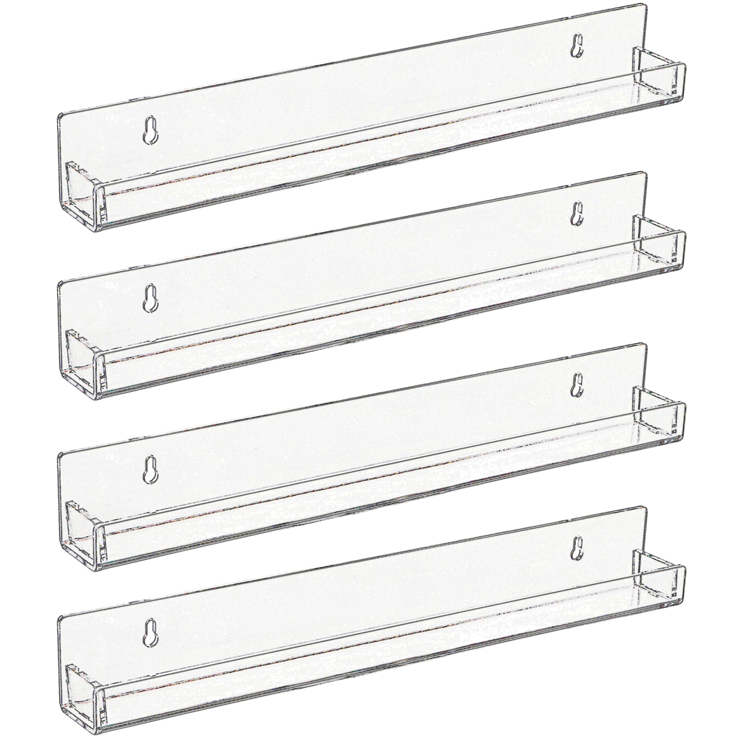 Baosia 4 Pack Nail Polish Rack Wall Mounted Shelf with Removable Anti-Slip End Inserts,15 Inches Invisible Acrylic Floating Book