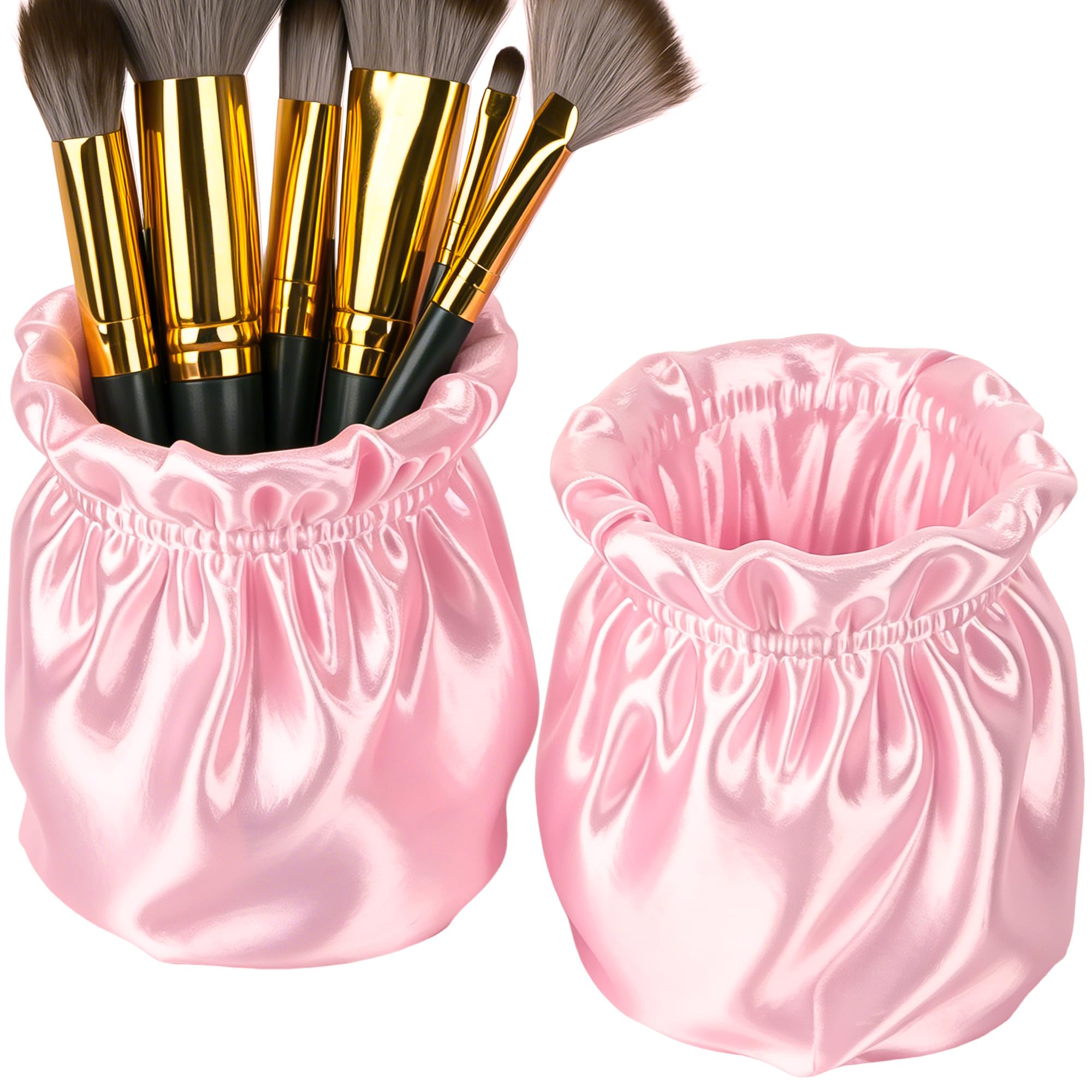 SHIDOW 2 Pack 3D Satin Makeup Brush Holder, Desktop Organizer