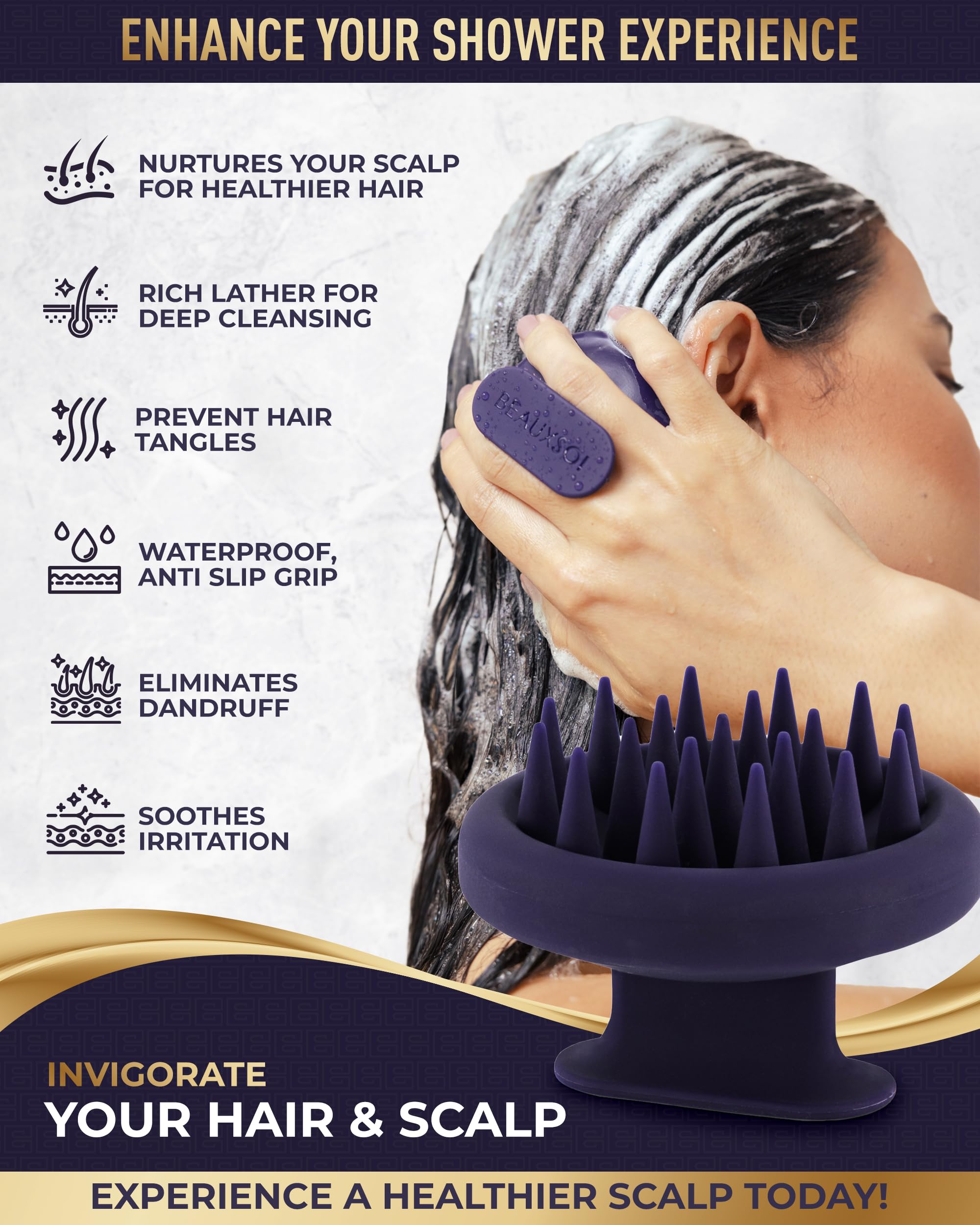 BEAUXSOI Silicone Shampoo Brush & Scalp Exfoliator Hair Massager for Hair Growth Scalp Scrubber Scalp Massager Hair Growth Head