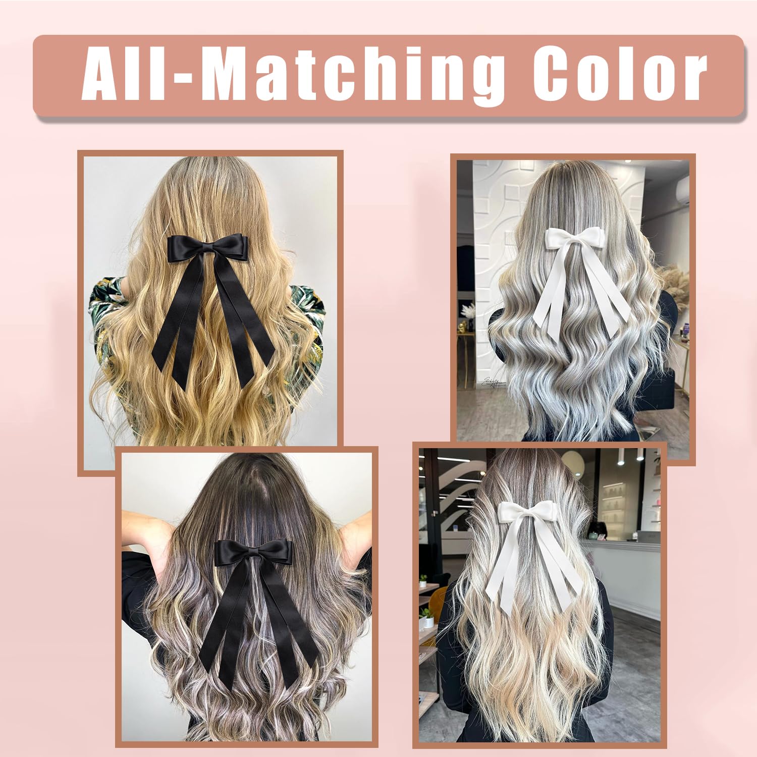 Seneeel Hair Bows, 2 Pcs Large Double Ribbon Bow For Women - Black, White