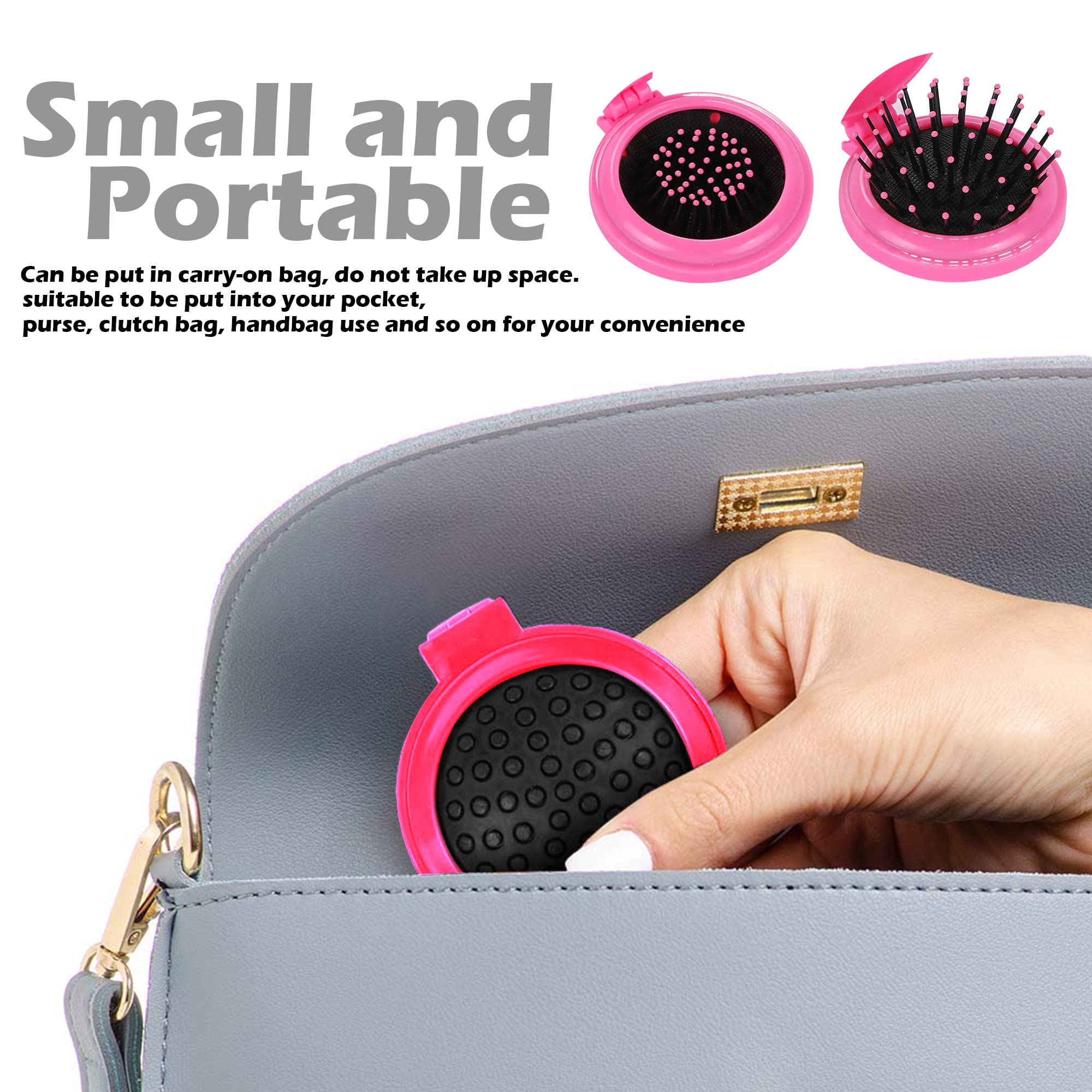 1st Choice Travel Folding Hair Brush with Mirror, Compact 2.5", Pink, Model ATB-33210, Perfect for Purse, Car, Camping, Gift 1Pc
