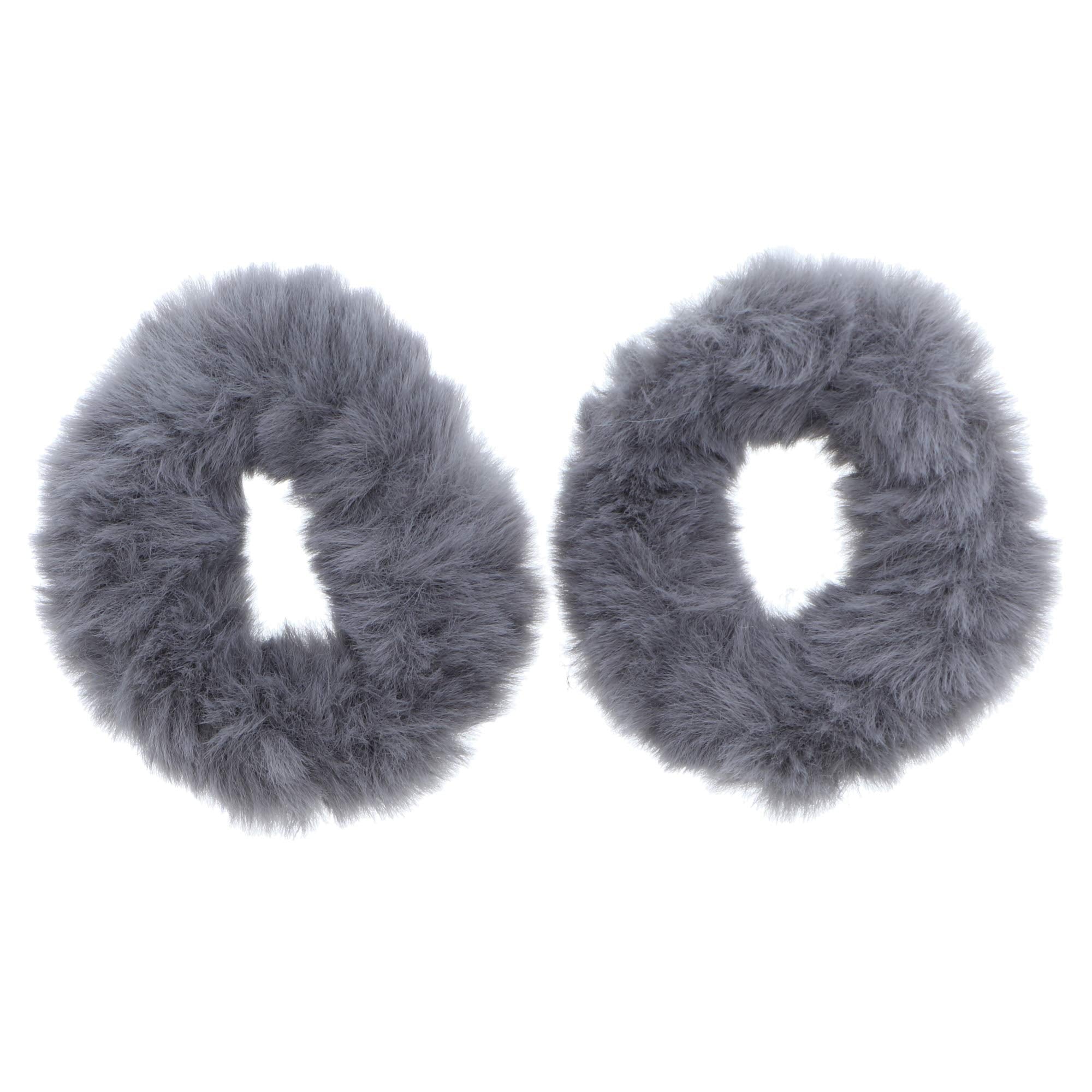 Small Fuzzy Fur Scrunchies Furry Pony Holder - Set Of 2 - Dark Grey
