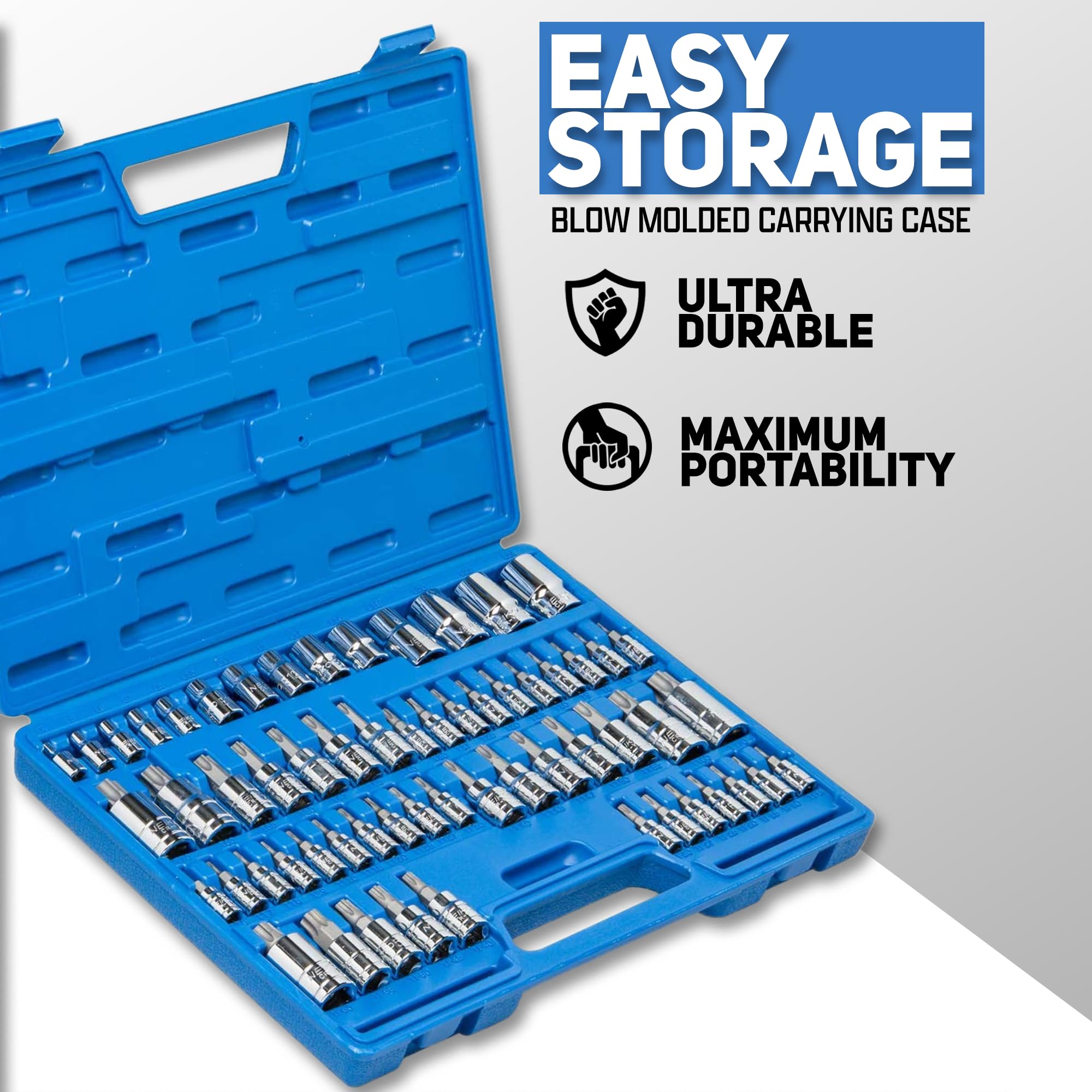 NEIKO 10083A Master Torx Bit Socket and External Torx Socket Set, S2 and CrV Steel, Supreme Torque Output Complete Kit, 60 Piece
